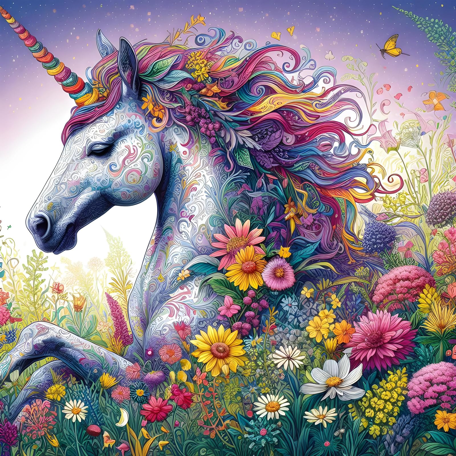 Bullglesup Puzzles for Adults 1024 Pieces, Meadow Unicorn Jigsaw with Poster Letter on Back, Unique Pieces Fit Well No Dust (19.6"x19.6") — image 1
