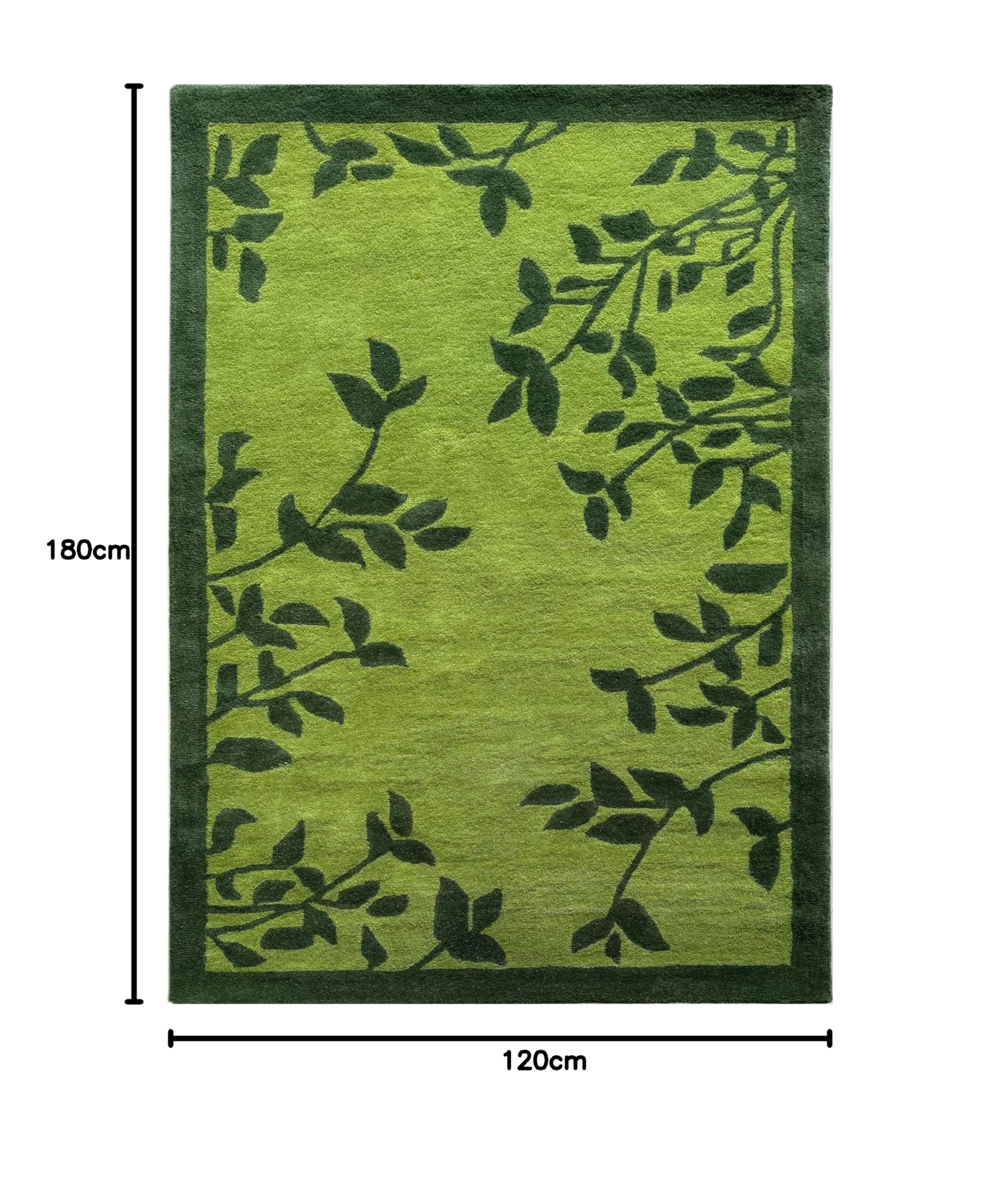WAWA TEPPICH Tappeto verde 100% lana 120 x 180 cm fatto a mano foglio di design, tappeto orientale WT4