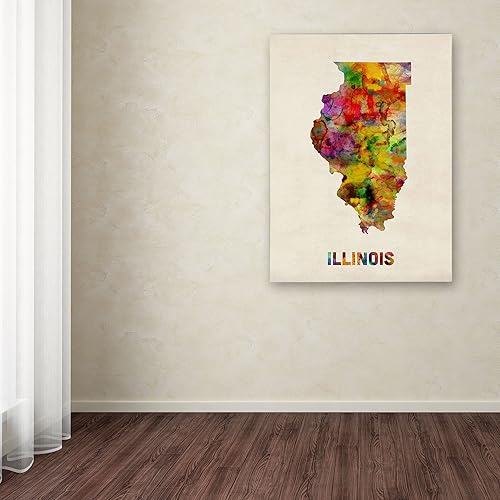 Miniatura 3 de Trademark Fine Art Illinois Map - Arte enmarcado enmarcada enmarcada por Michael Tompsett en marco de madera, 11 x 14 pulgadas
