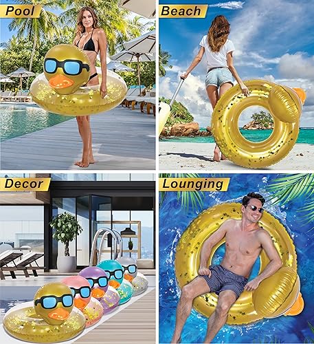 Miniatura 3 de POZA Flotador inflable de pato para piscina vinilo resistente a los rayos UV, confeti de pato para piscina, flotador de piscina de animales, anillo
