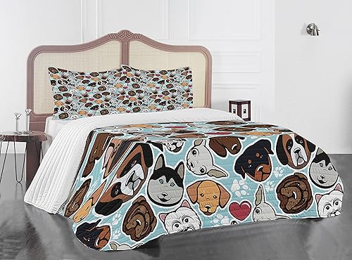 Miniatura 2 de Ambesonne Juego de colcha de microfibra para amantes de los perros, razas caninas, bulldog, chihuahua, siberianos y retriever, estampado de patas de