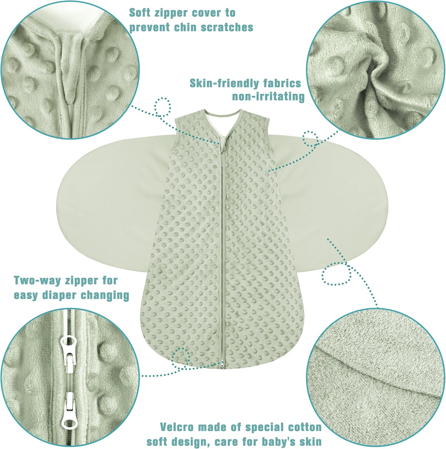 BSTOPPT Newborn Sleep Sack Baby Swaddle,0-12 Months,3-Way Adjustable Wearable Blanket,Swaddling Sleeping Bag (Beige & Grass green, 0-3 Months)