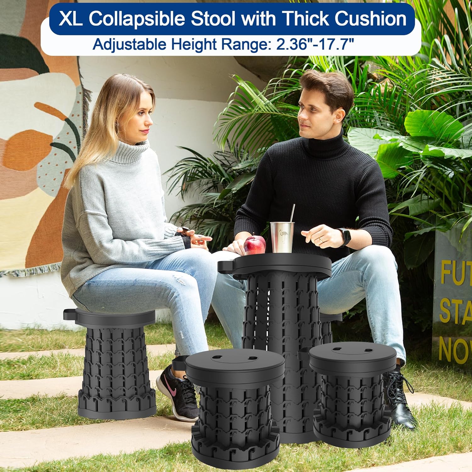 Upgraded 18.1" Collapsible Stool with Adjustable Strap,Lightweight Folding Stool,Load Capacity 600lbs,Retractable Camping Stool Portable Folding Chair or Travel Footrest for Outdoor Fishing Hiking BBQ