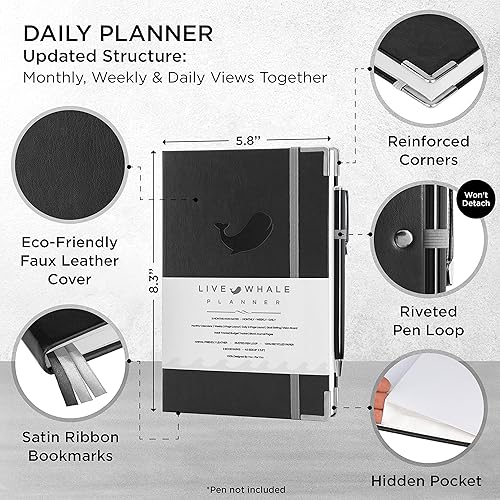 Miniatura 2 de Live Whale - Agenda de negocios A5 de 90 días, planificador mensual de productividad para seguimiento de hábitos, bienestar, diario de gratitud,