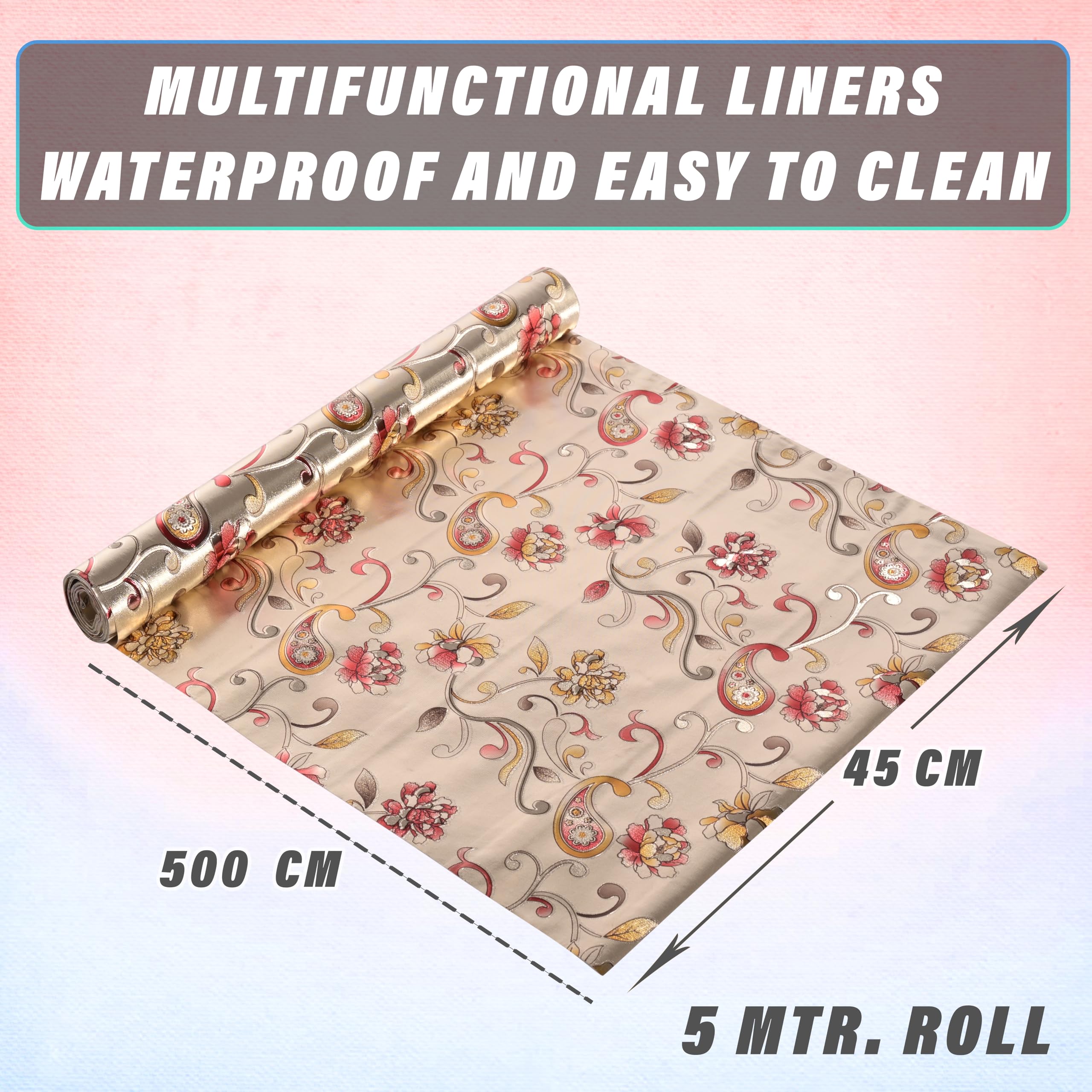 Kuber Industries Waterproof Shelf Liner - Red Flower -3 Kuber Industries Waterproof Shelf Liner - Red Flower -3
