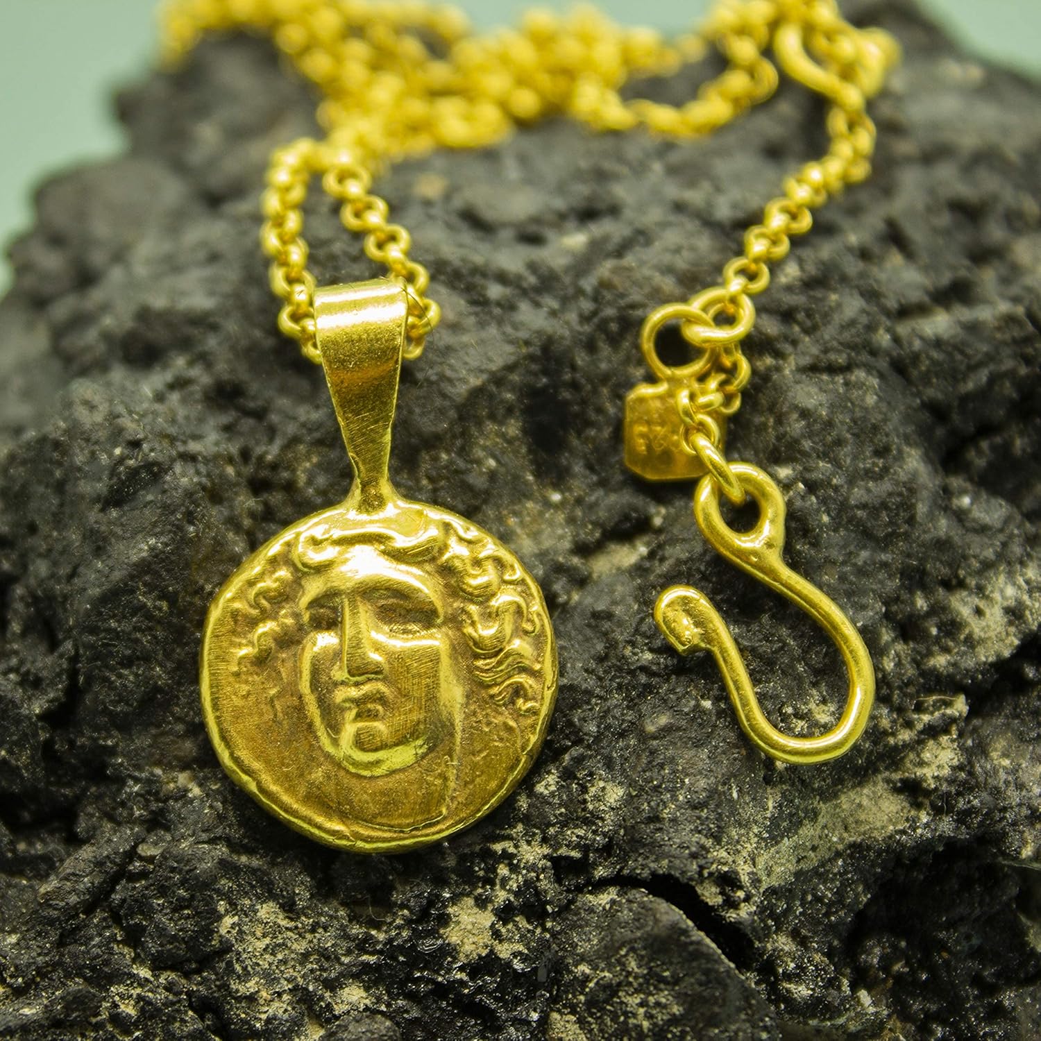 Ancient Medusa Coin Pendant | 925 Sterling Silver 24K Gold | Medusa Gold Plated Coin Necklace | Roman Art Coin Signet | Gift by Pellada