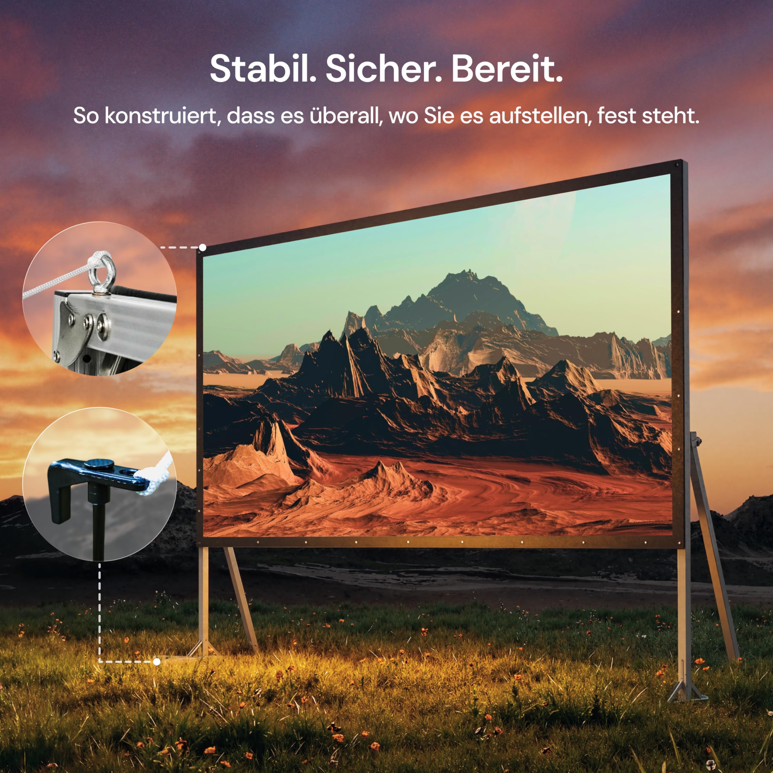 Valerion 120 Zoll Tragbare 4K/8K Outdoor-Leinwand mit Ständer, 3-lagiges mattweißes PVC, 16:9 Format, 1.3 Gain, faltbar, Anti-Falten, windstabil, inkl. Tragetasche