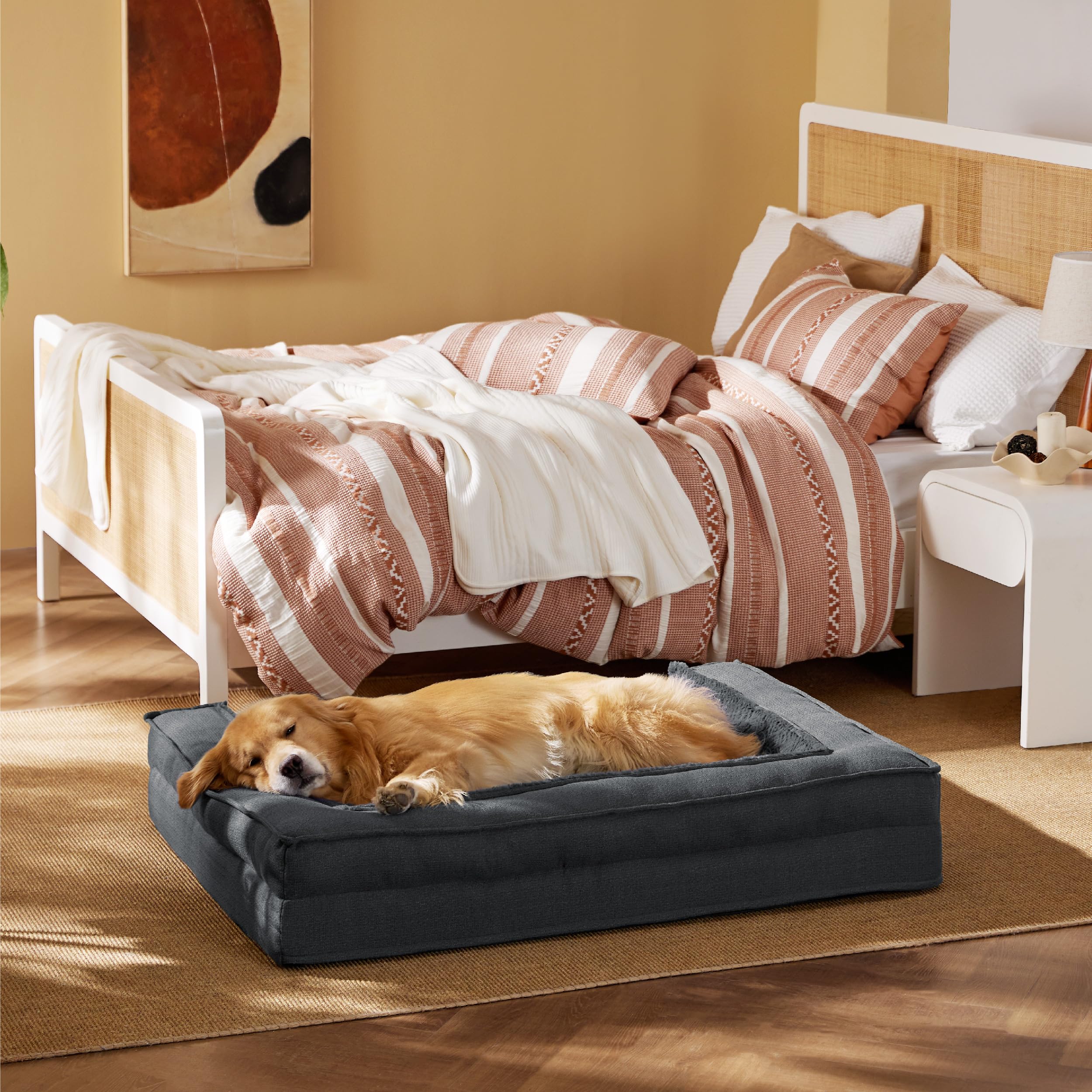 BEDSURE orthopädisches Hundebett große Hunde - Hundesofa mit eierförmiger Kistenschaum, kuschelig Schlafplatz in Größe 122x89x20 cm, waschbare Hundesofa, grau