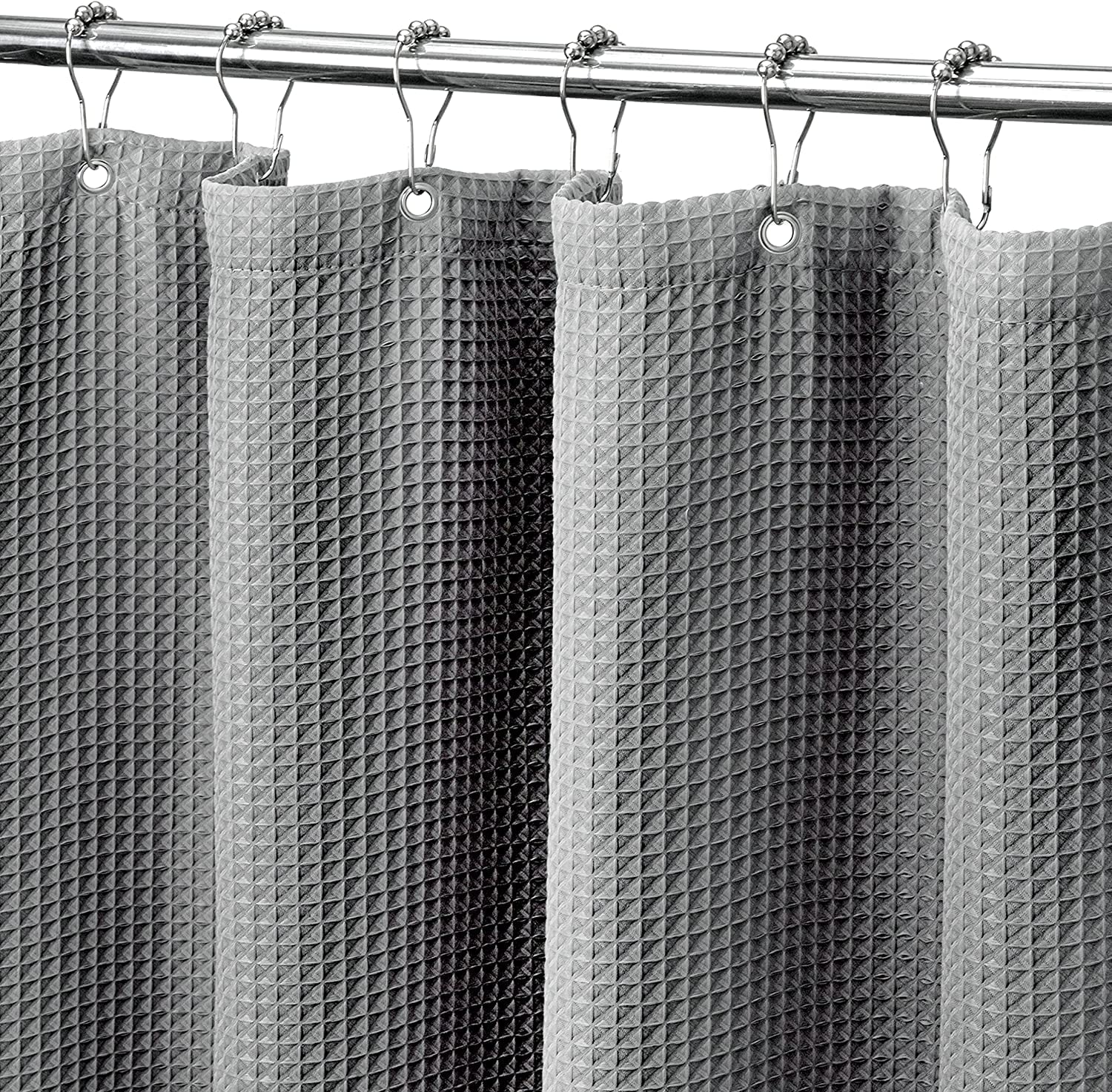Rubik Premium Shower Curtain Thick Fabric Waffle Weave Design 5-Star Hotel Quality, Waterproof Mildew-proof No Smell Washable with 12 Hooks for Bathroom (Grey, 180 x 200cm)