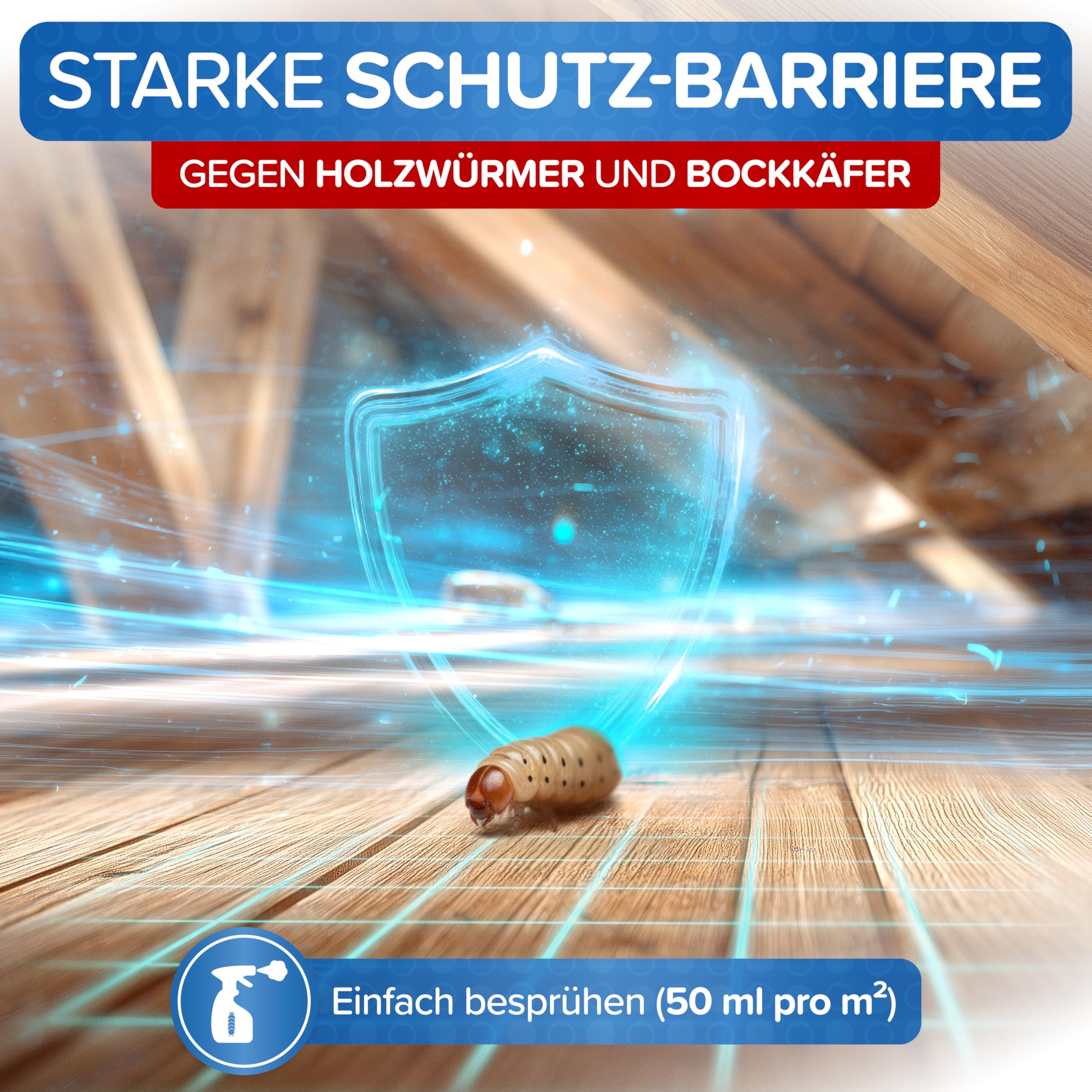 Patronus Holzwurm Spray [1000 ml] mit effektiver Sofortwirkung, starkes Abwehr-Mittel gegen Holzwürmer in Möbeln & Holz für innen & außen, hochwirksam & laborgeprüft - Zitrusduft