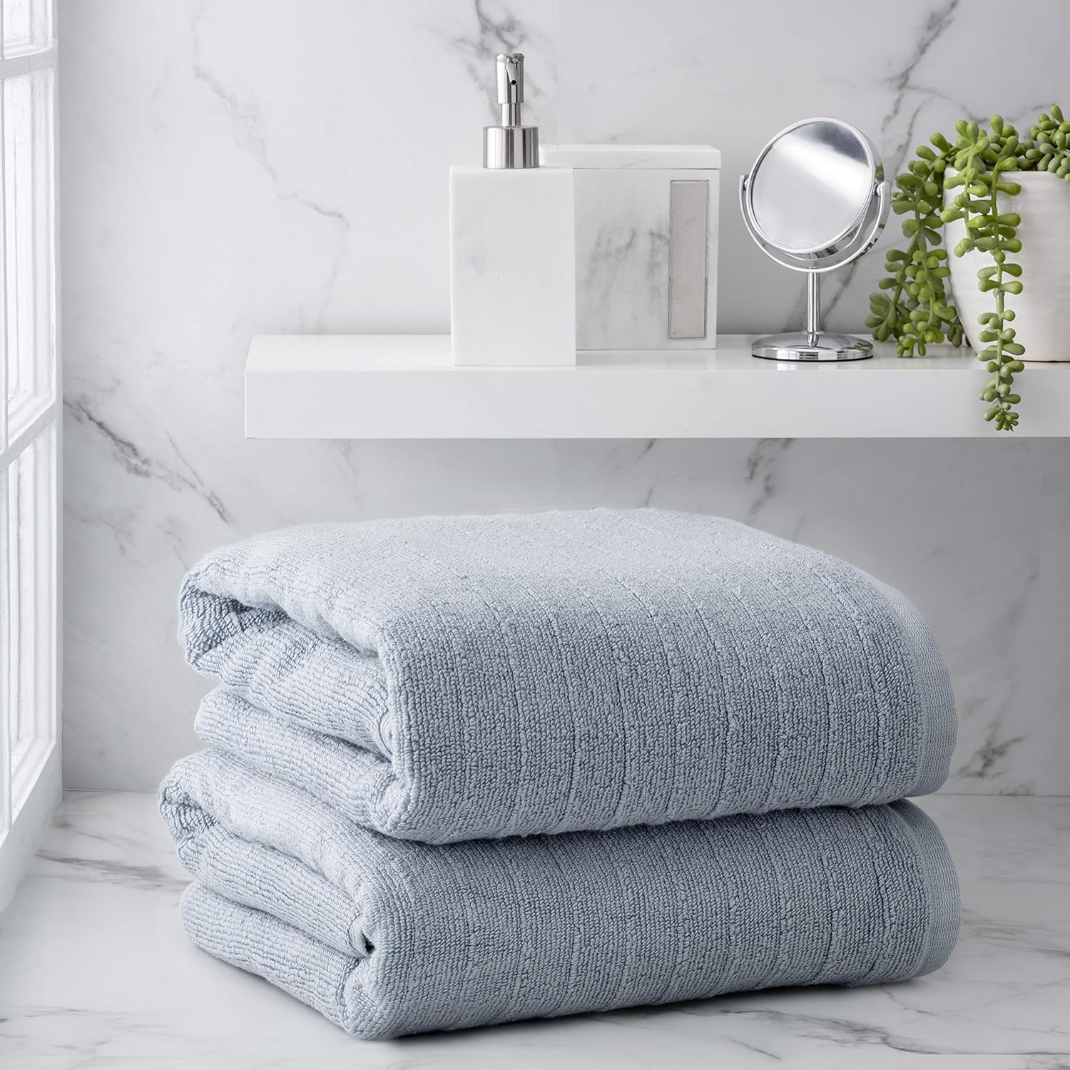 Welhome James 2 Piece Bath Sheets Stripe Textured Dusty