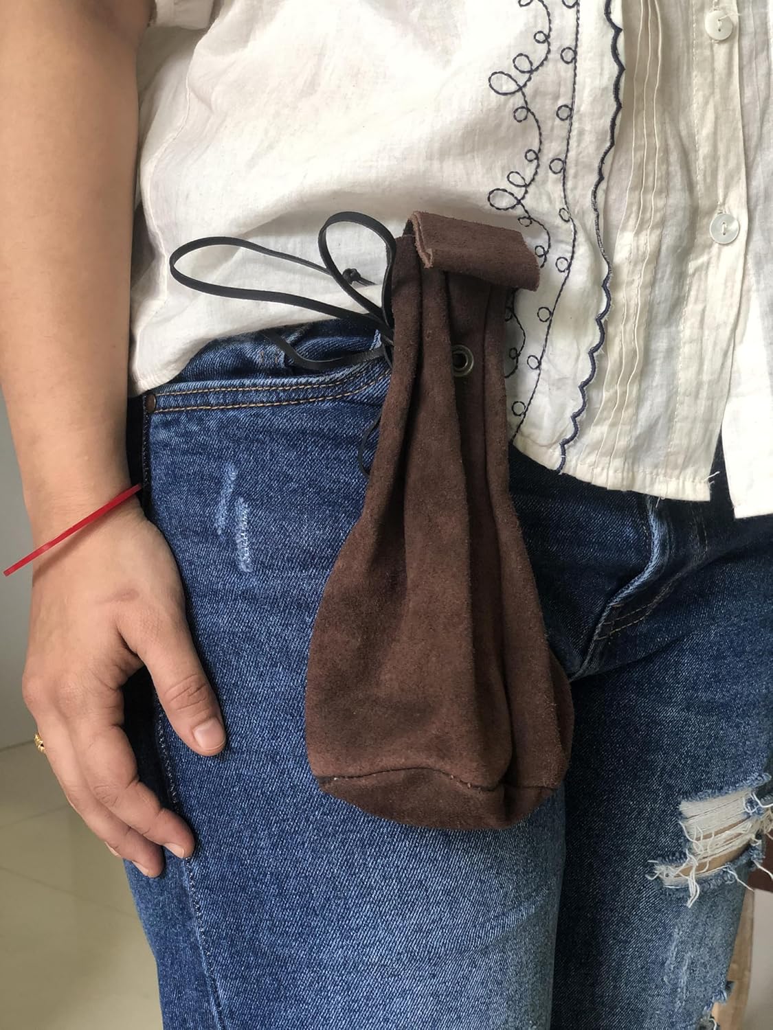 Generic Medieval Suede Drawstring Dark Brown Pouch Bag, Ideal for SCA LARP Reenactment & Ren Fair, Leather Drawstring Pouch Bag, Renaissance Pouch Bag