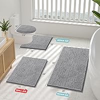 Vista 2 de Smiry - Juego de alfombras de baño de 2 piezas, suaves, absorbentes, de felpilla, lavables a máquina, antideslizantes, para bañera, ducha y piso Gris