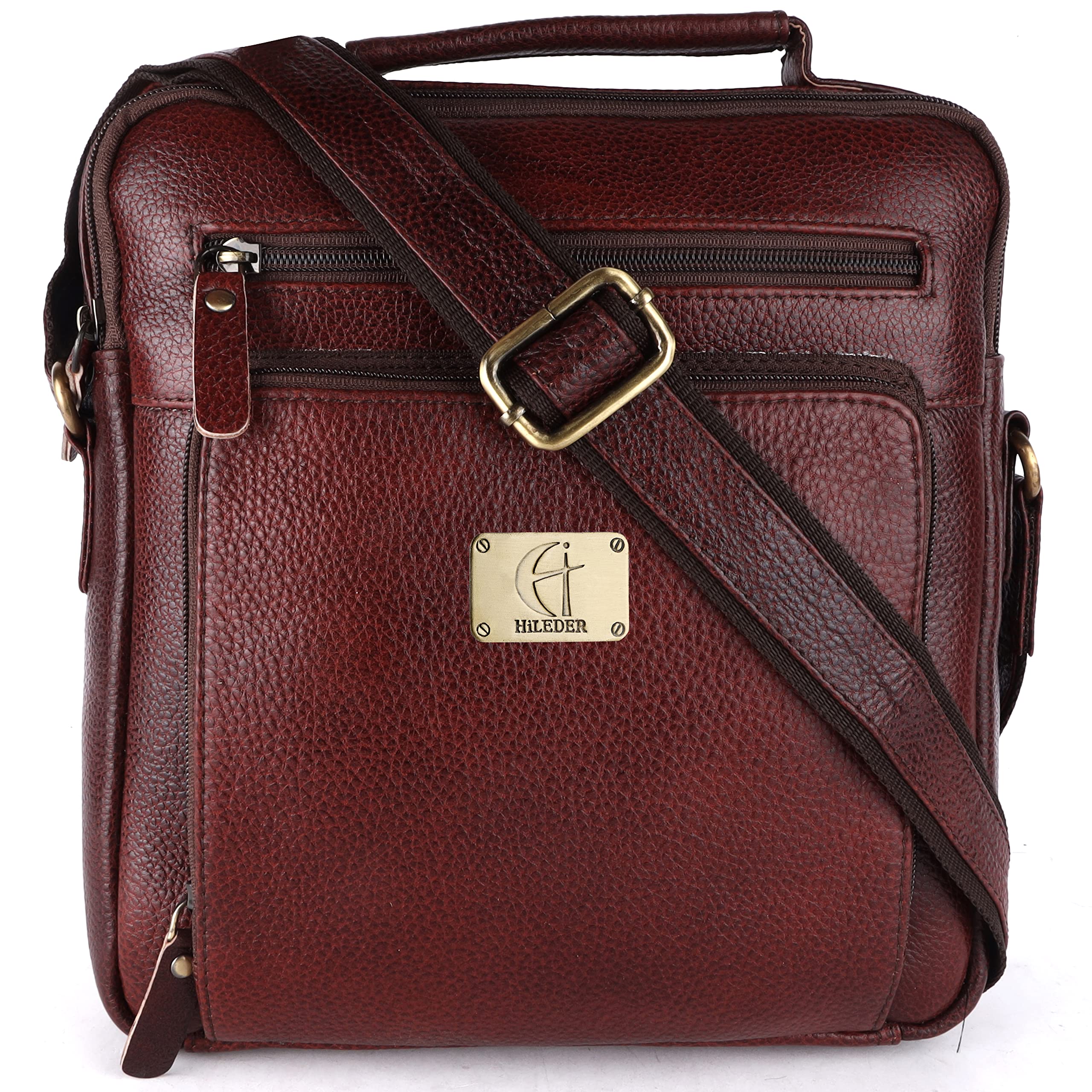 Pure Genuine Leather Messenger Shoulder 10 inch Sling Cross Body Travel Office Tablet Bag for Men Women | 2 Compartments-image-1