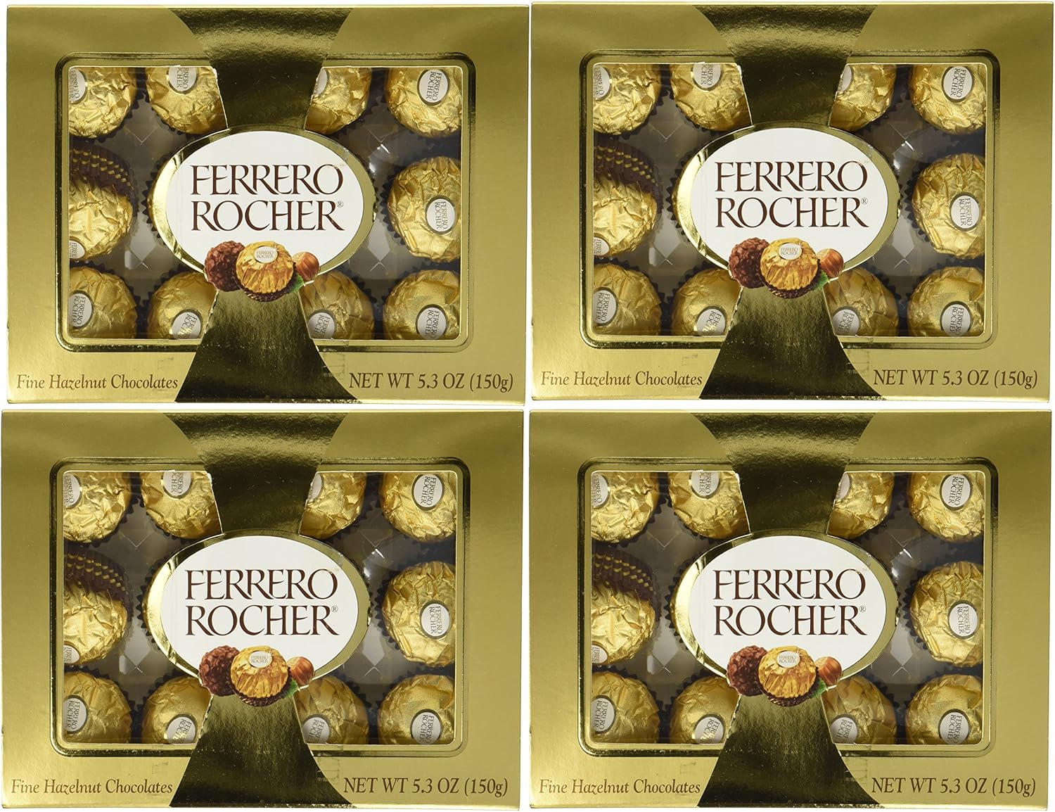 Ferrero Rocher Fine Hazelnut Chocolate 5.3oz (Pack of 4) - 12 pieces each pack