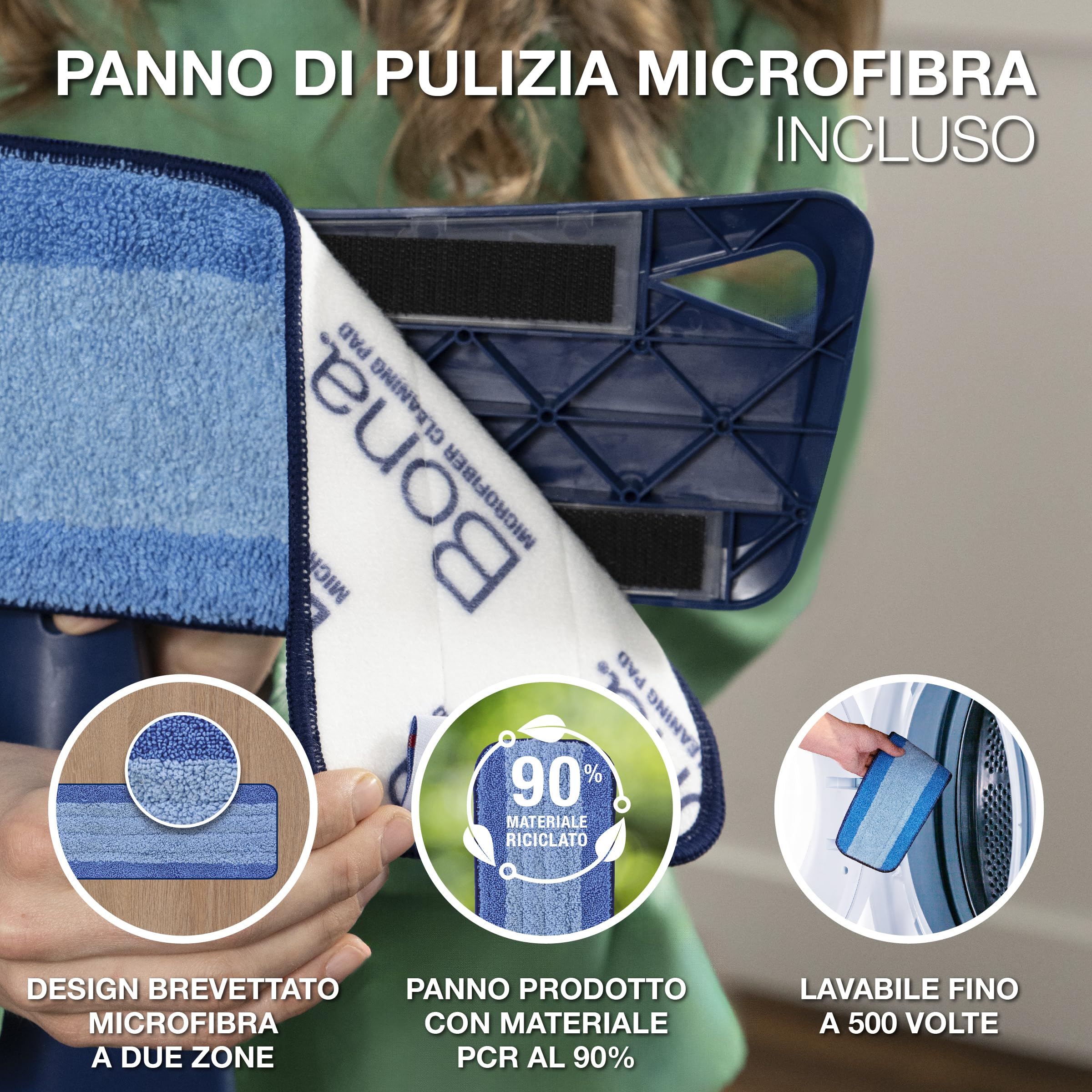 Bona spray mop premio per pietra, piastrelle e laminato, spray mop lavapavimenti, mocio spray, lavapavimenti spruzzo, set con cuscinetto di pulizia in microfibra extra, panno, spruzzare