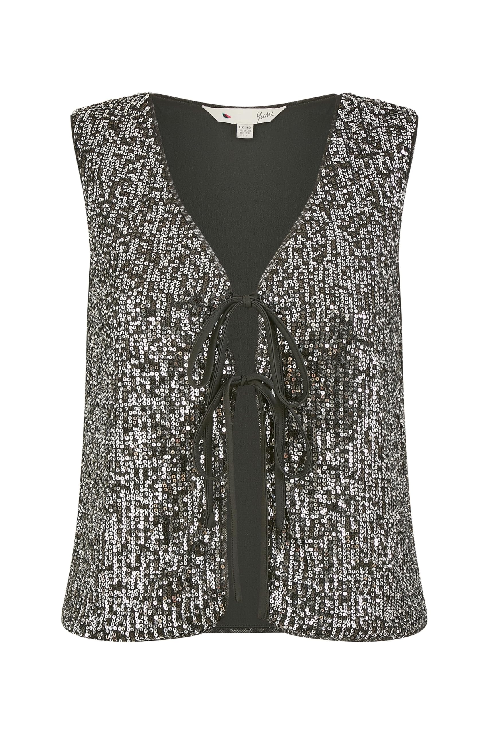 Yumi Women's Black Sequin Tie Front Waistcoat 12