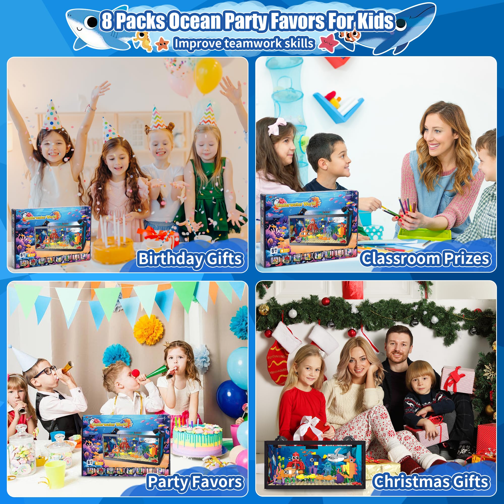 Set De Bloques De Construcción De Acuario Marino 8 En 1 Con Luz LED – 9 Modelos De Vida Submarina (Cangrejo, Medusa, Calamar, Peces), Regalo Educativo Para Niños De 6 A 12 Años, Decoración Nocturna