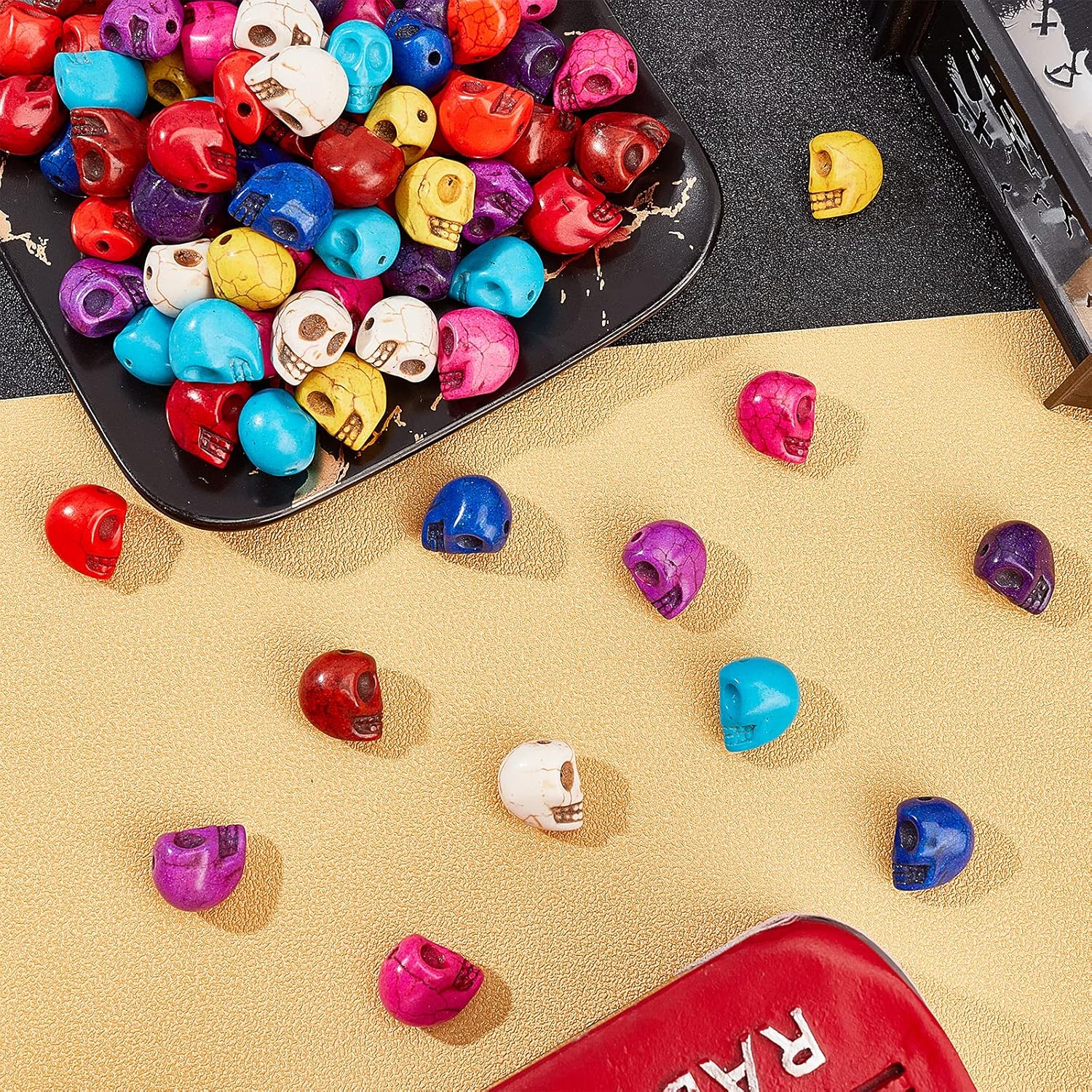arricraft 120 Pcs 10 Colors Skull Head Beads, Synthesis Turquoise Beads Spacer, Stone Loose Beads for Bracelet Necklace Jewelry DIY Craft Making
