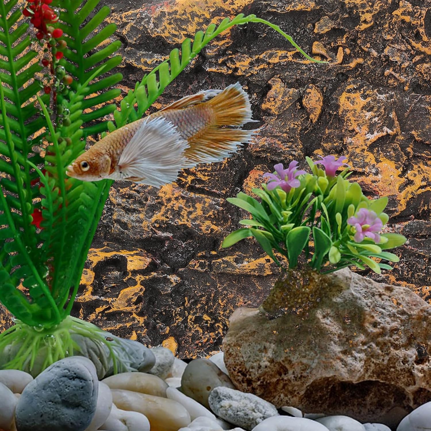 Kisangel 3D Reptile Tank Background, 17.7 x 11.8 Inch Realistic Rock Terrarium Backdrop Board, Polyurethane Foam Habitat Decor for Bearded Dragon, Lizard, Gecko, Snake & Aquarium