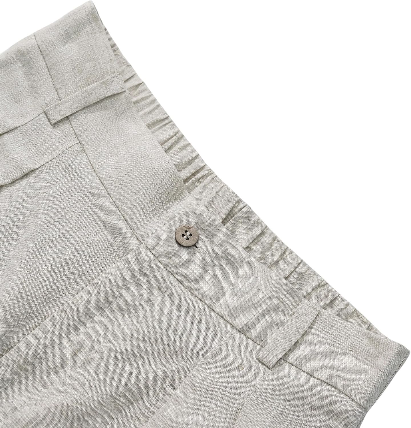 Amazhiyu Women's 100% Linen Summer High-Waisted Wide Leg Pants with Pockets Flax, X-Large - Image 4