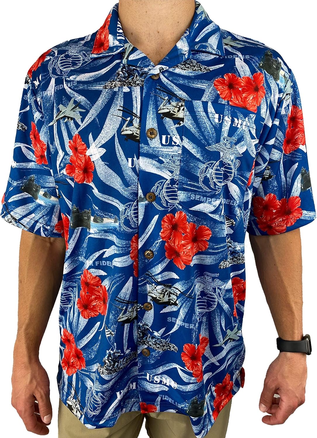 USMC Hawaiian Shirt Cool Blue USA Made