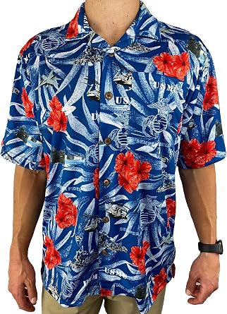 USMC Hawaiian Shirt Cool Blue USA Made