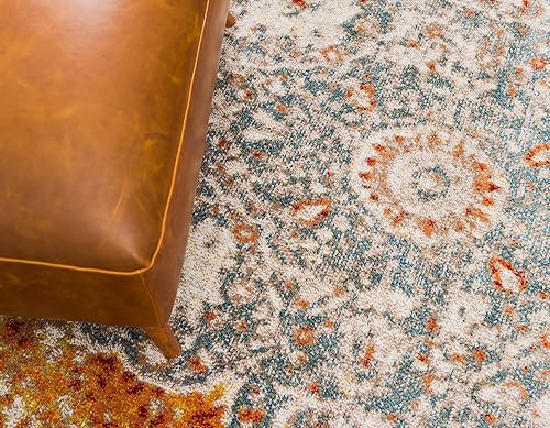 Miniatura 6 de Unique Loom - Alfombra estilo tradicional de Rosso Collection, Polipropileno, AnaranjadoAzul