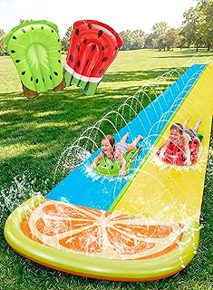 SLOOSH Slip Slide 2-Personen-Wasserrutsche mit 2 Boogie-Boards Hinterhof-Wasserrutsche im Freien mit Sprinkler Sommerspielzeug 609 x 157 cm