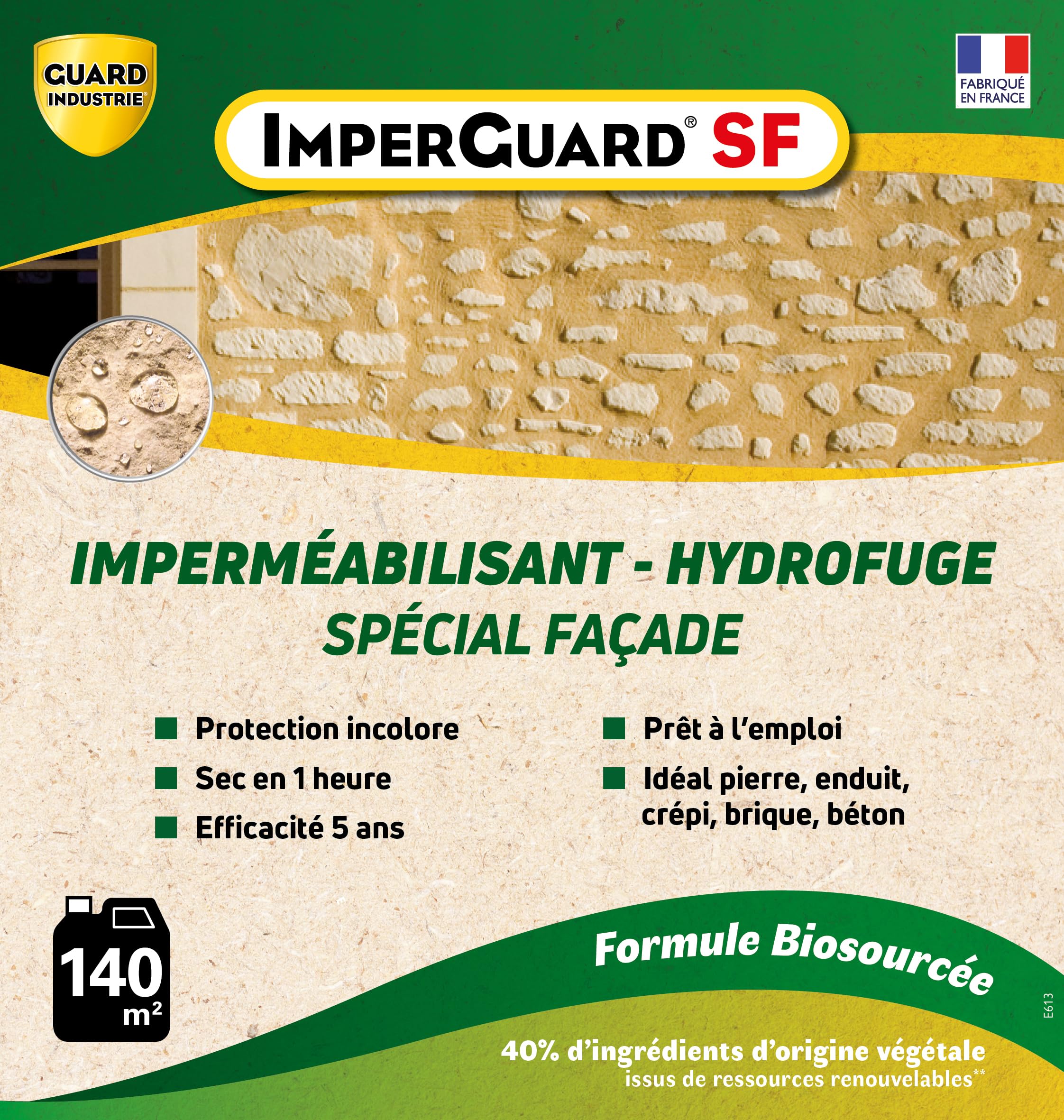Impermeabilizante Fachada Incolora Alto Rendimiento Fórmula Planta-ImperGuard Especial Fachada-Piedra, Crepis...-5años-20L-200m2