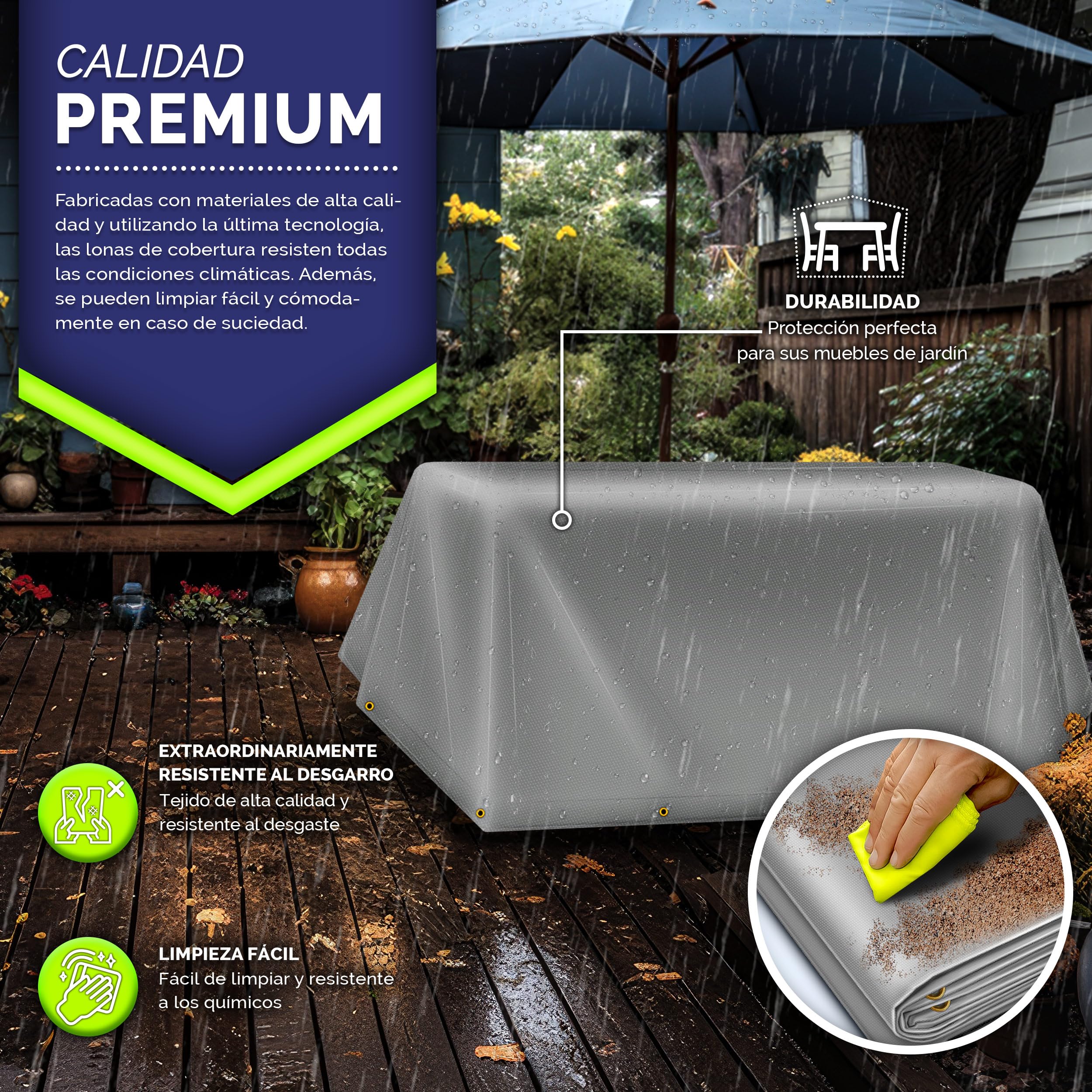 tillvex® Lona con Ojales + 10 Ganchos y Cuerda de 15 m, Lona de 650 g/m² Exterior, Impermeable y al desgarro, Lona de PVC Universal para Camiones, Piscinas, Muebles de jardín, Cubierta Madera,