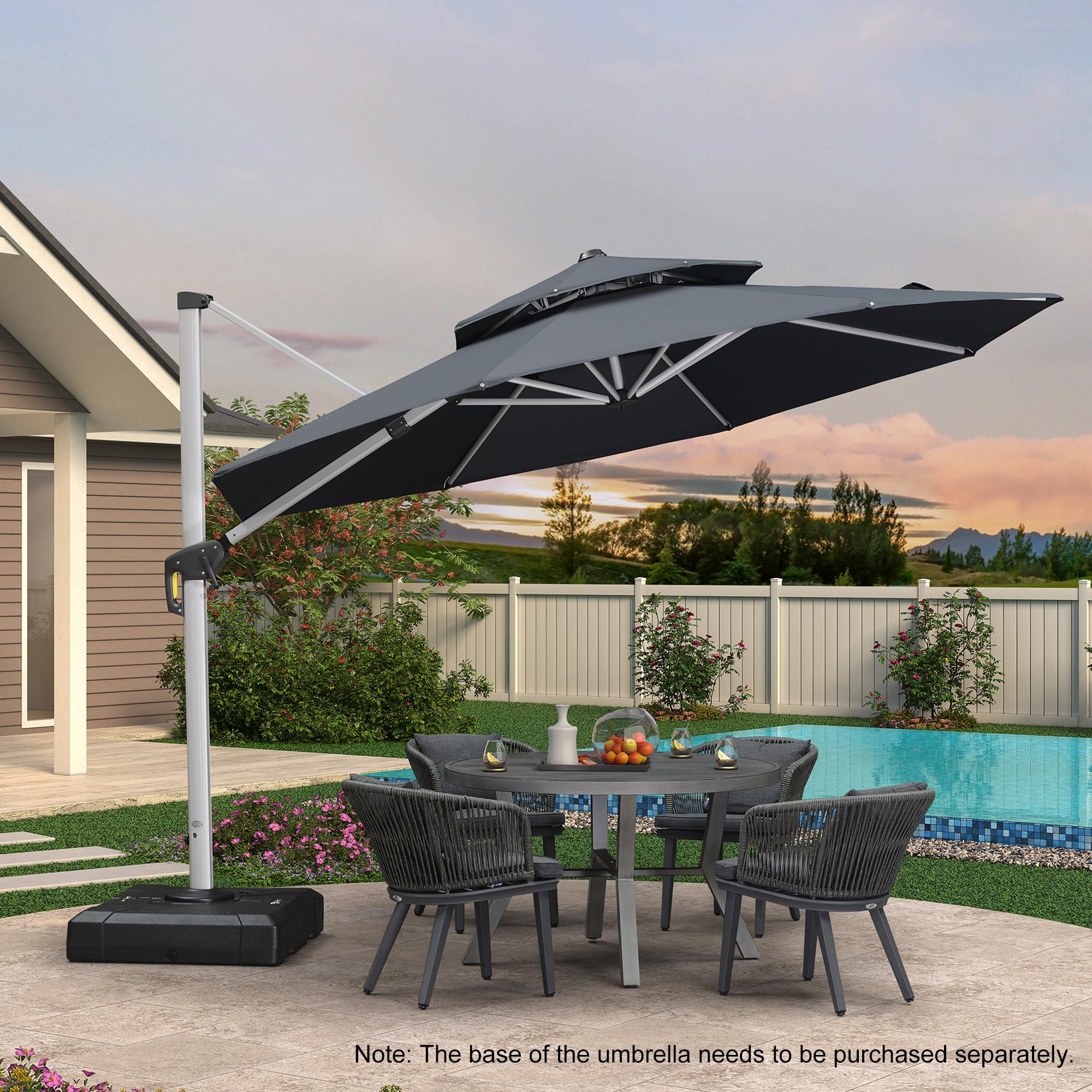 PURPLE LEAF 11 Feet Patio Umbrella Outdoor Round Umbrella Large Cantilever Umbrella Windproof Offset Heavy Duty Sun for Garden Deck Pool Patio, Grey