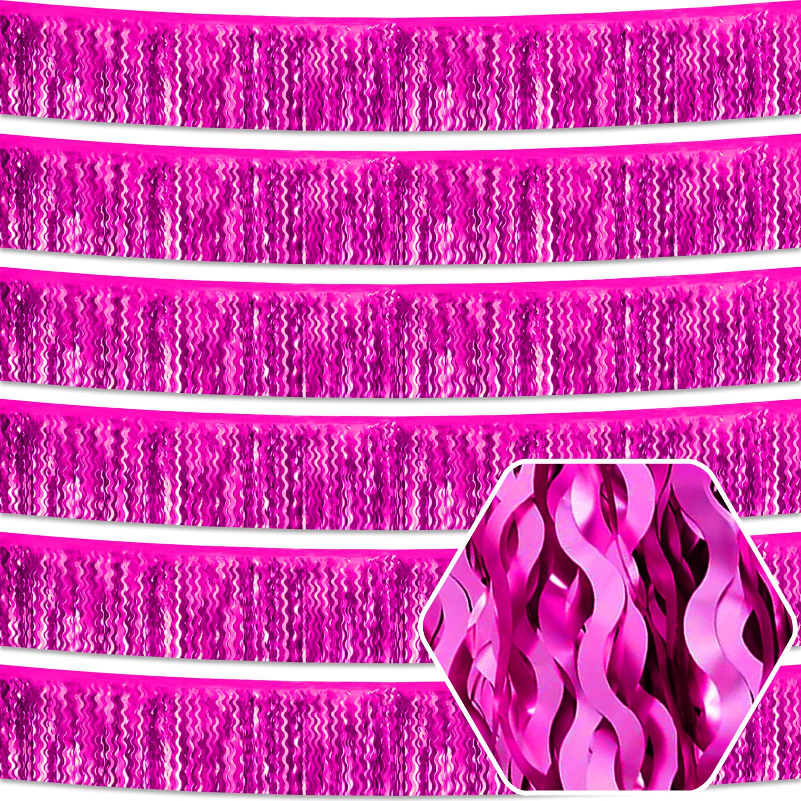 6 Pack 10 Feet Rose Red Wave Foil Fringe Garland Metallic Tinsel Streamers Banner Wall Hanging Curtain Backdrop for Parade Floats, Mother's Day, Easter, Wedding, Birthday Party Decoration