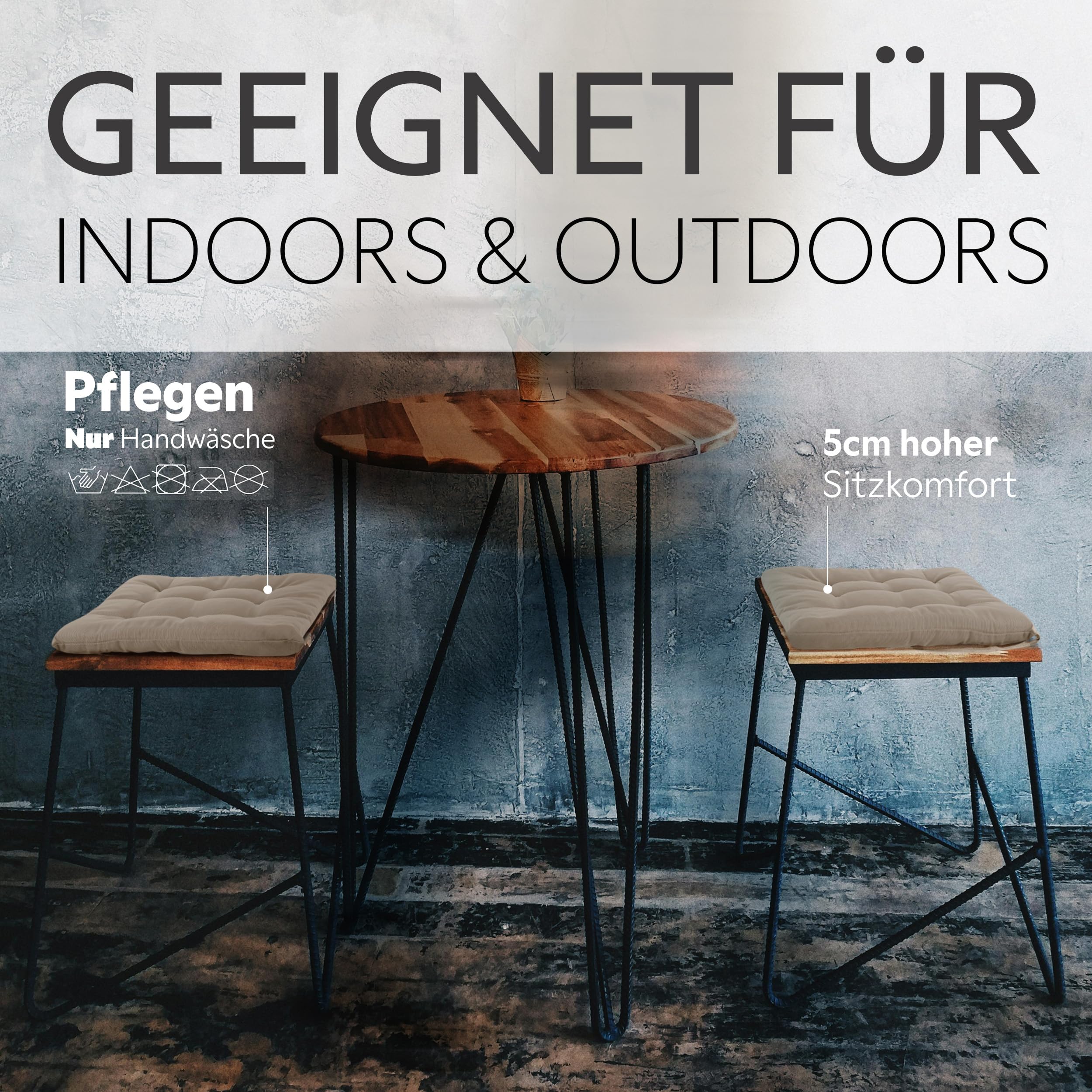 Brandsseller 6er Set Stuhlkissen 40x40x5 cm Sitzkissen Polster Stuhlauflage mit Haltebändern Dekokissen für Indoor Outdoor gesteppt - Taupe