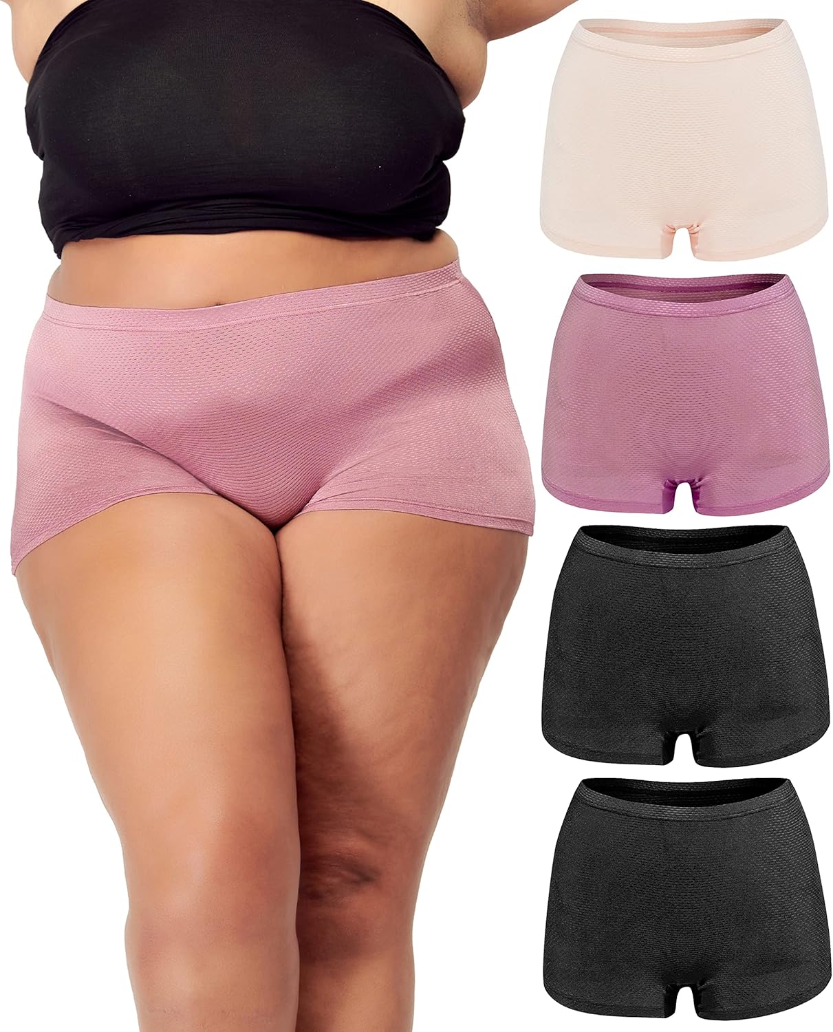 B2BODY Plus Size Breathable Womens Underwear 4 Pack Boyshort Boxer Brief Panties - Image 2