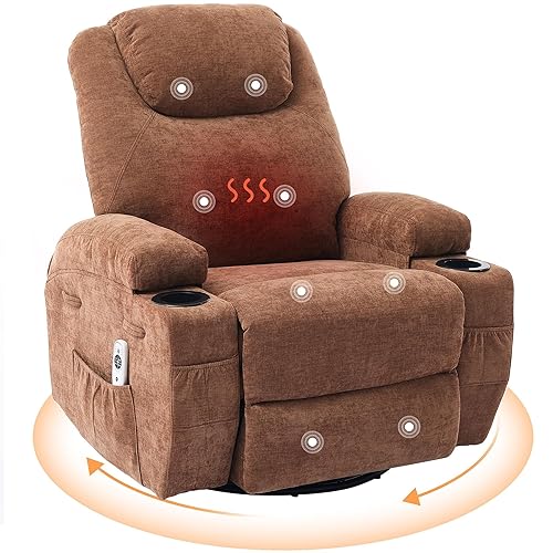 360° Swivel Rocker Recliner Chair with Massage and Heat for