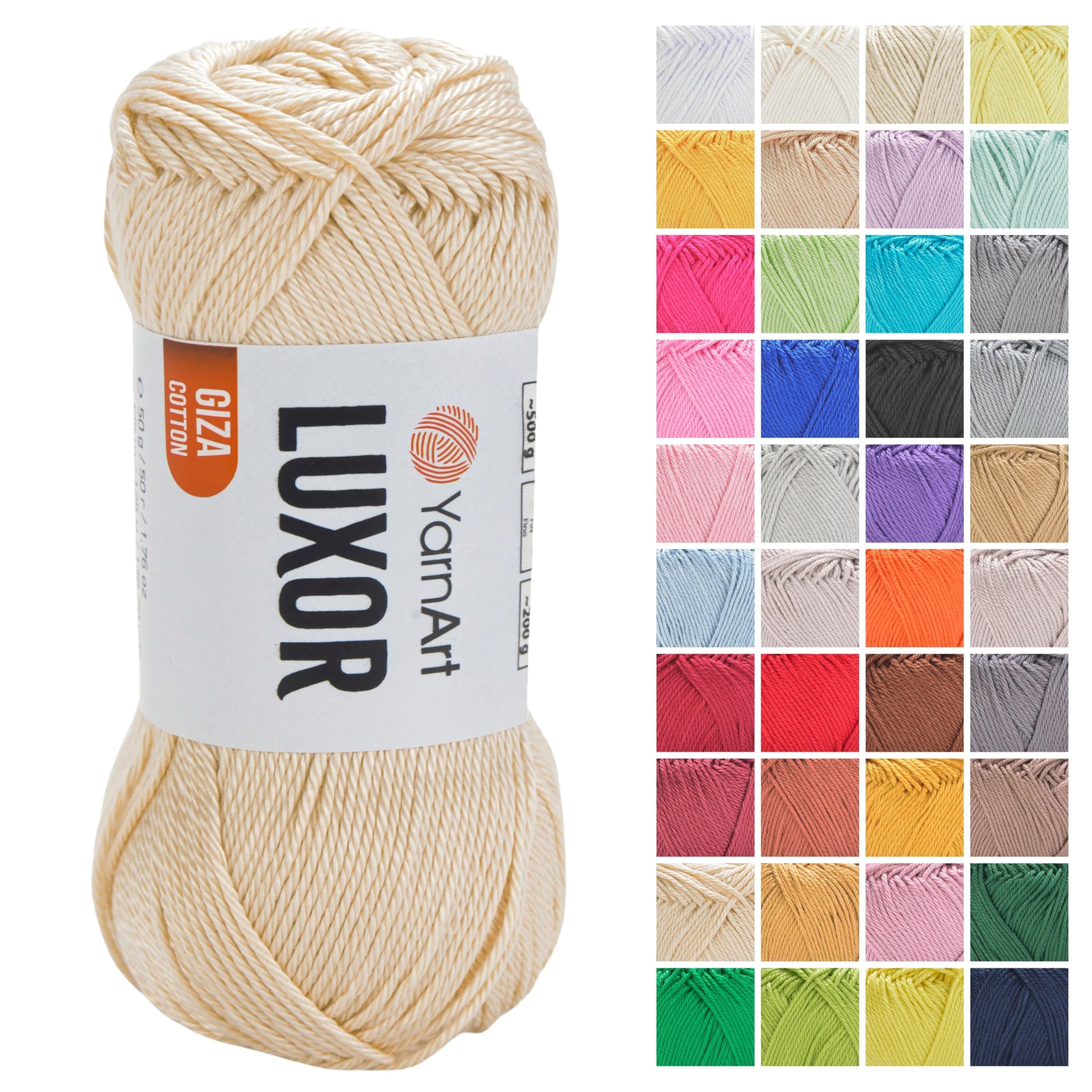 YarnArt Luxor Mercerized Cotton Yarn – 100% Giza Cotton, Smooth Texture, 50g (1.76 oz), 125m (136 yds), Lightweight Yarn for Summer Projects, Amigurumi, Baby Items, and Accessories (1230)