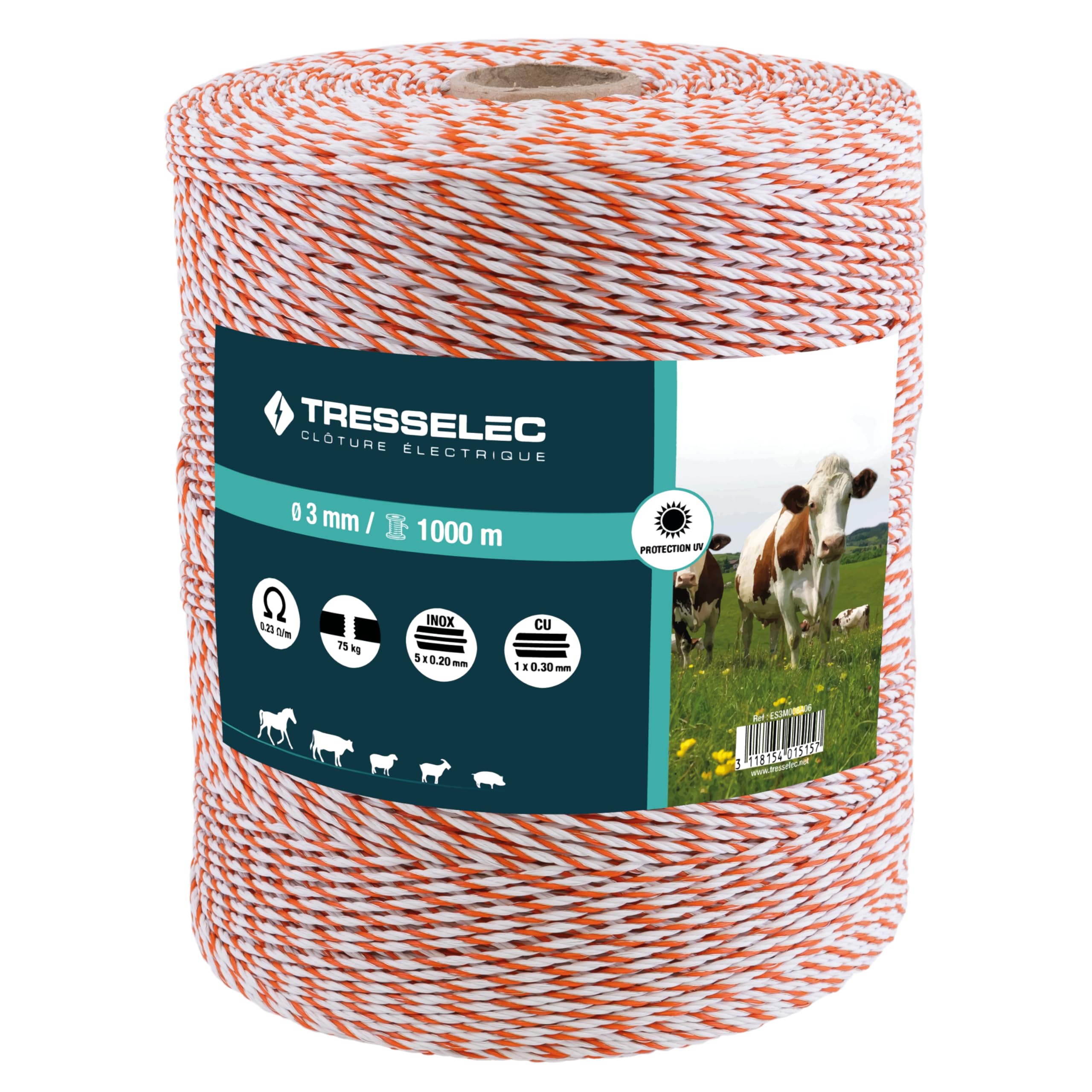 Filo per Recinto Elettrico Ø3 mm - 8 fili di acciaio inox Ø0,20 mm e 3 fili di rame Ø0,30 mm - Bobina 200-400-1000m - Ideale per recintare mucche, pecore, capre e cavalli (Bobina 1000m)