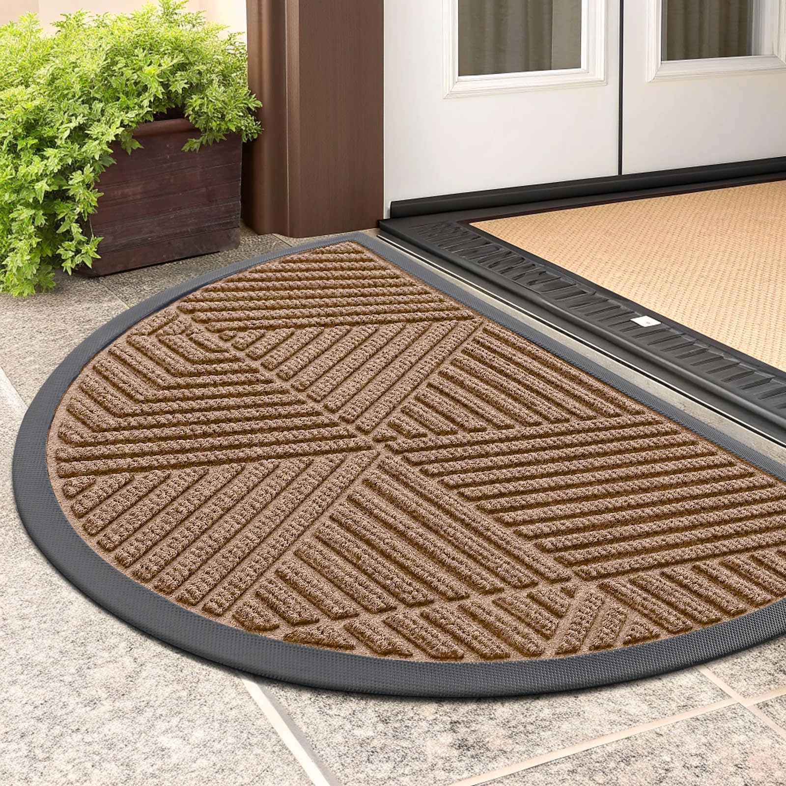 Smiry Half Circle Front Door Mat Outside Entrance, Rubber Doormat, 29.5x17
