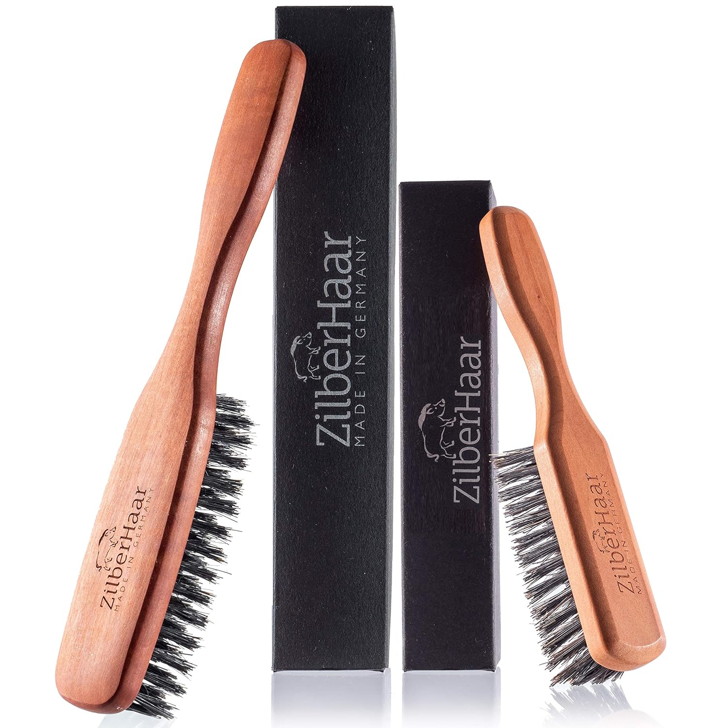 ZilberHaar Beard Brush Pro Bundle Regular Brush + Long Brush with Stiff Boar