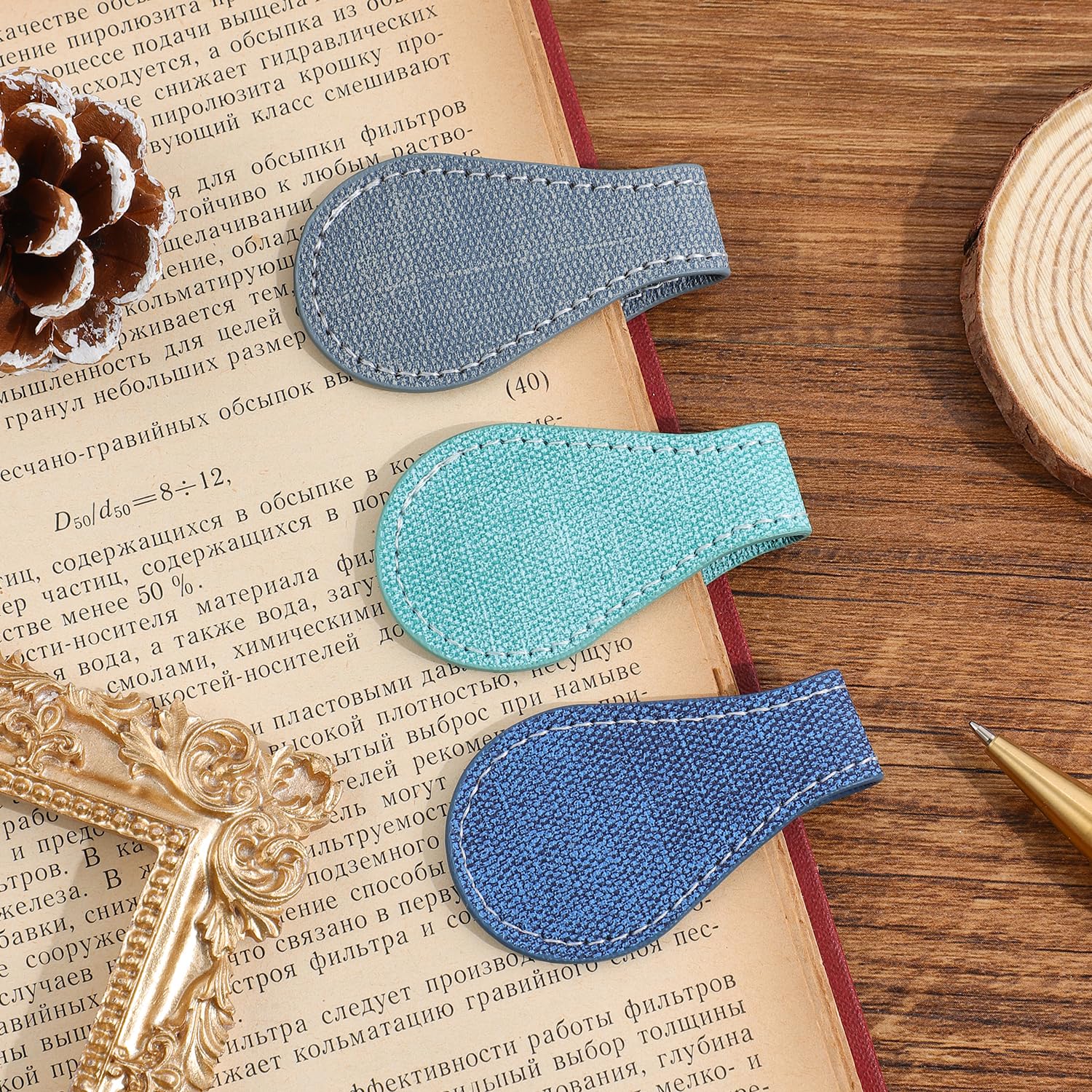 3PCS Vintage Magnetic Leather Bookmark, Leather Magnetic Bookmarks for Women, Magnetic PU Bookmarks Clip Book Accessories, Denim Pattern โ image 1