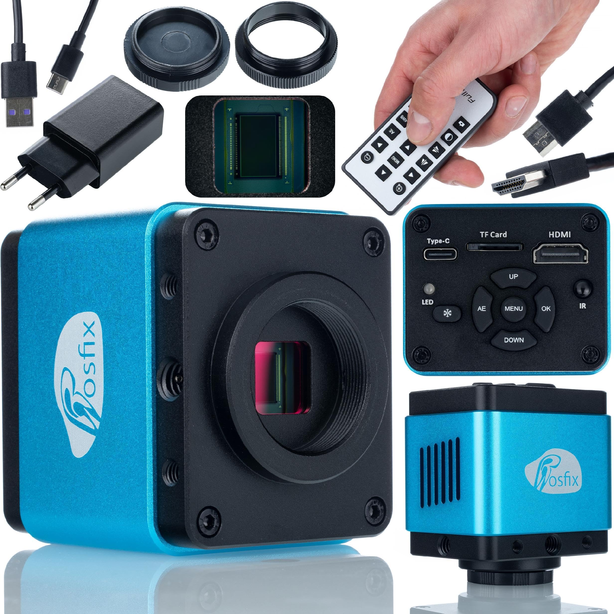 Trinocular Microscopio Rosfix Neptune Pro Orange Pro Set – Microscopio estéreo 7-45x con cámara USB-C 4K, lente 0,5X Barlow, anillo de luz LED 56 LED, montaje en brazo | Laboratorio de electrónica de