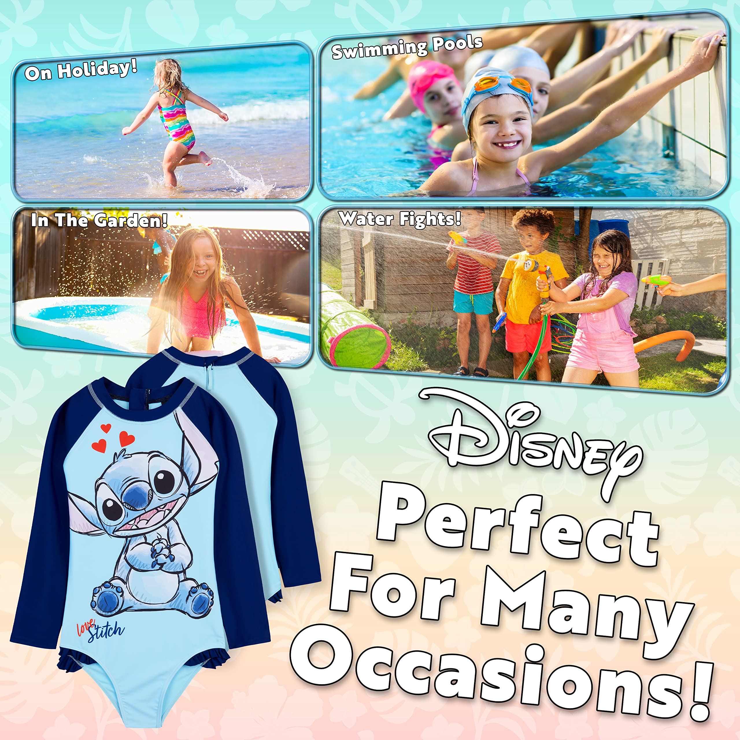 Disney Stitch Kostium Kąpielowy dla Dziewcząt Letnie Wakacje Krótki Długi Rękaw Nastolatki Stroje Kąpielowe dla Dzieci 2-14 Lat The Little Mermaid Frozen Pełny Strój Plażowy