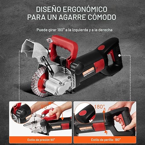 Miniatura 3 de VEVOR Wall Chaser, máquina ranuradora de 5800 W con guía láser de 6800 rpm, profundidad máxima de ranura y ancho de 2 x 1.5 pulgadas, máquina de