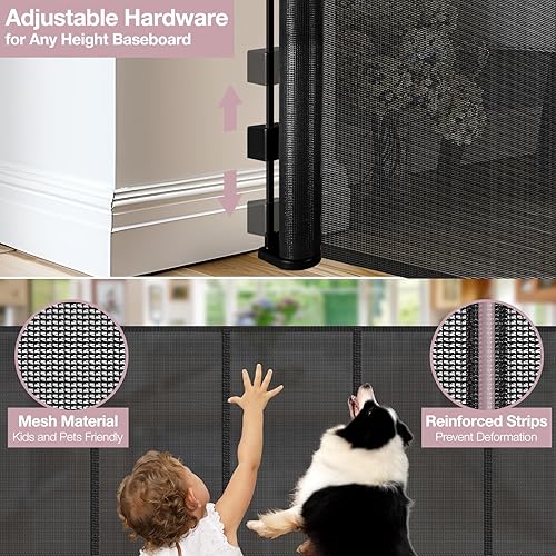 Miniatura 7 de Puertas retráctiles reforzadas de 72 pulgadas de ancho con varillas de apoyo, evita que se arrastre debajo de la puerta retráctil, puerta de malla