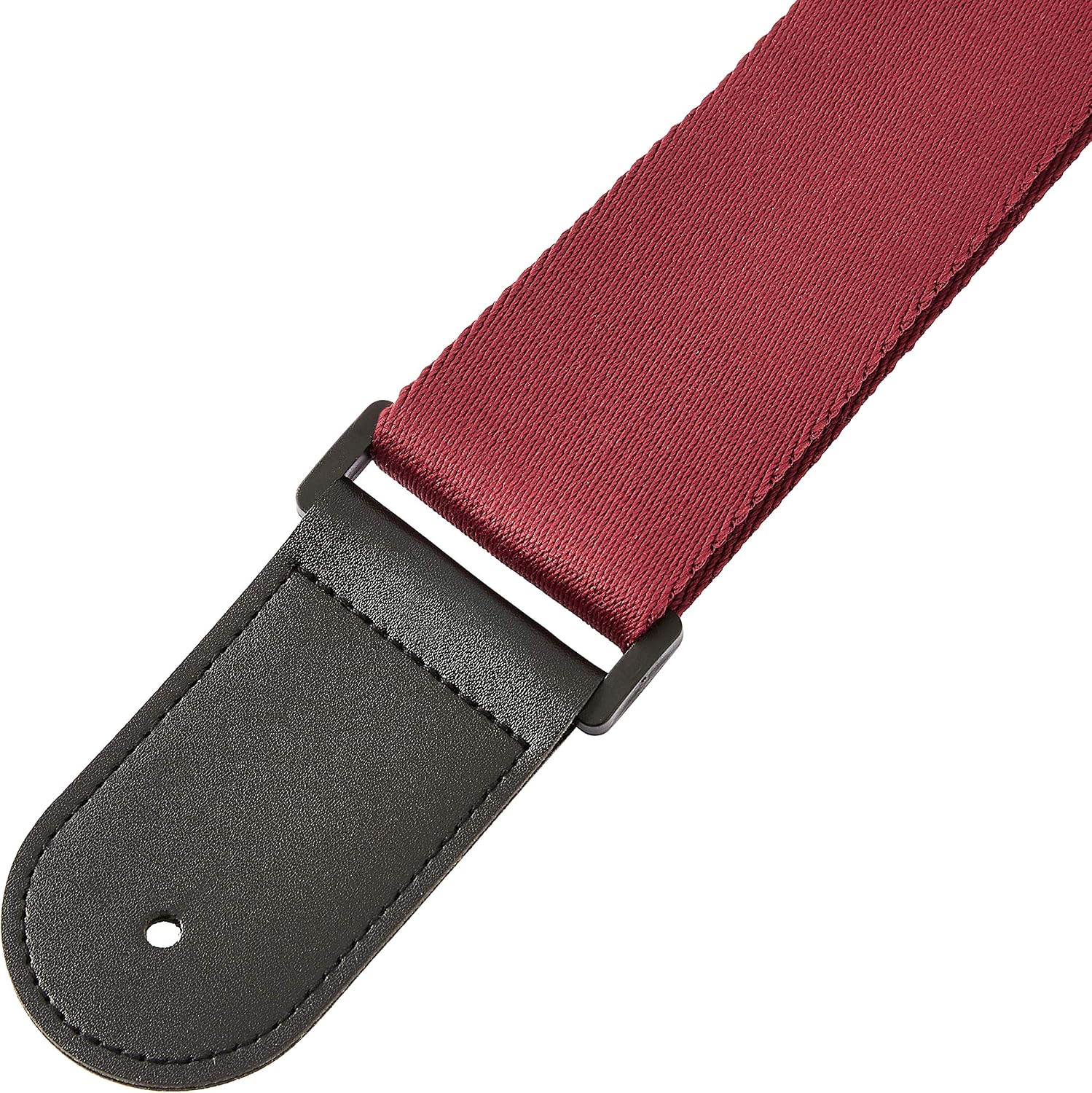 Amazon Basics Adjustable Guitar Strap for Electric/Acoustic Guitar/Bass - Includes 2 Picks - Soft Strap with PU Leather Ends, Red