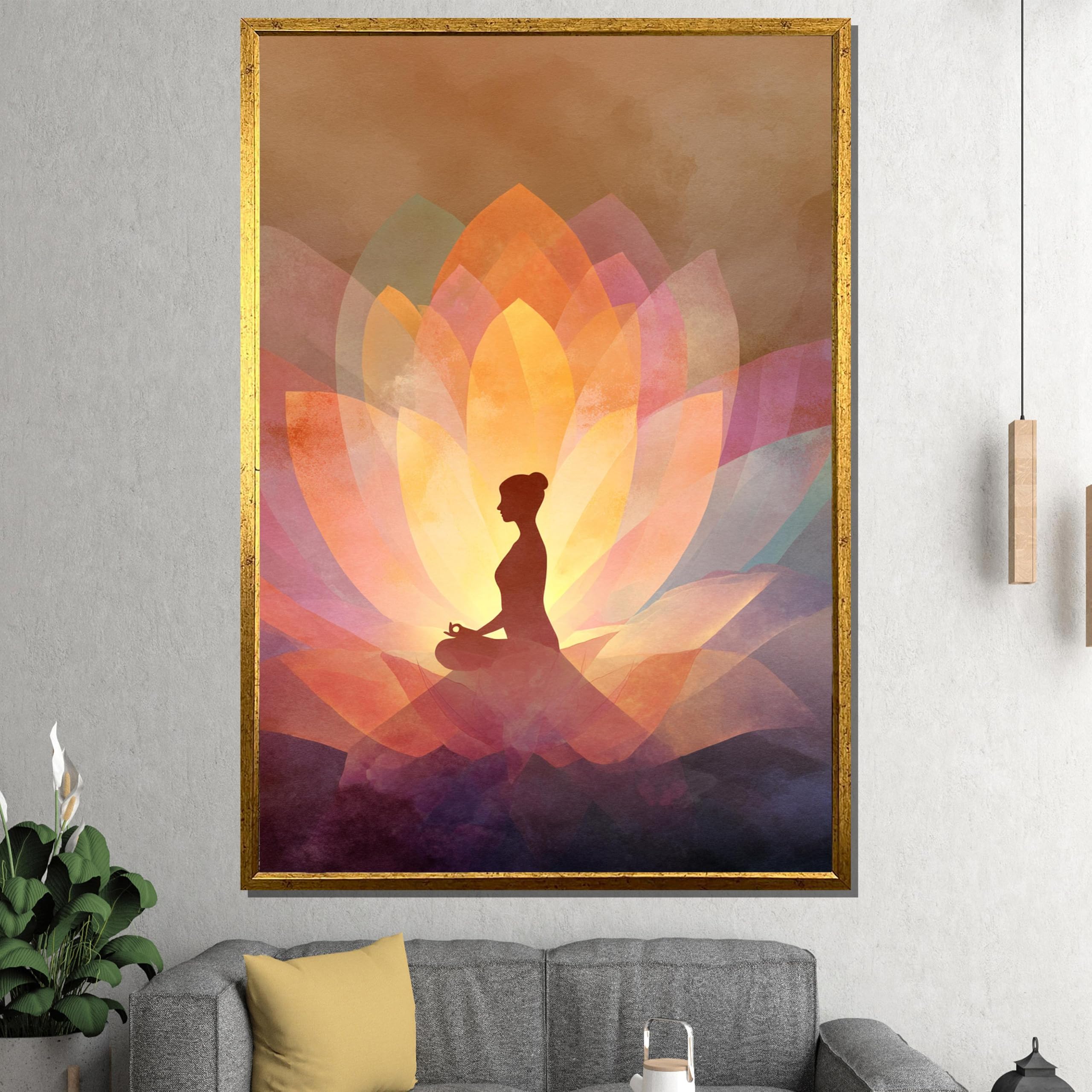 XBTYKPB Lotus Meditation Canvas Painting, Boho Flower Surreal Yoga Canvas Wall Art, Ready to Hang Posters Prints for Home Decor(80x110cm/Frameless)