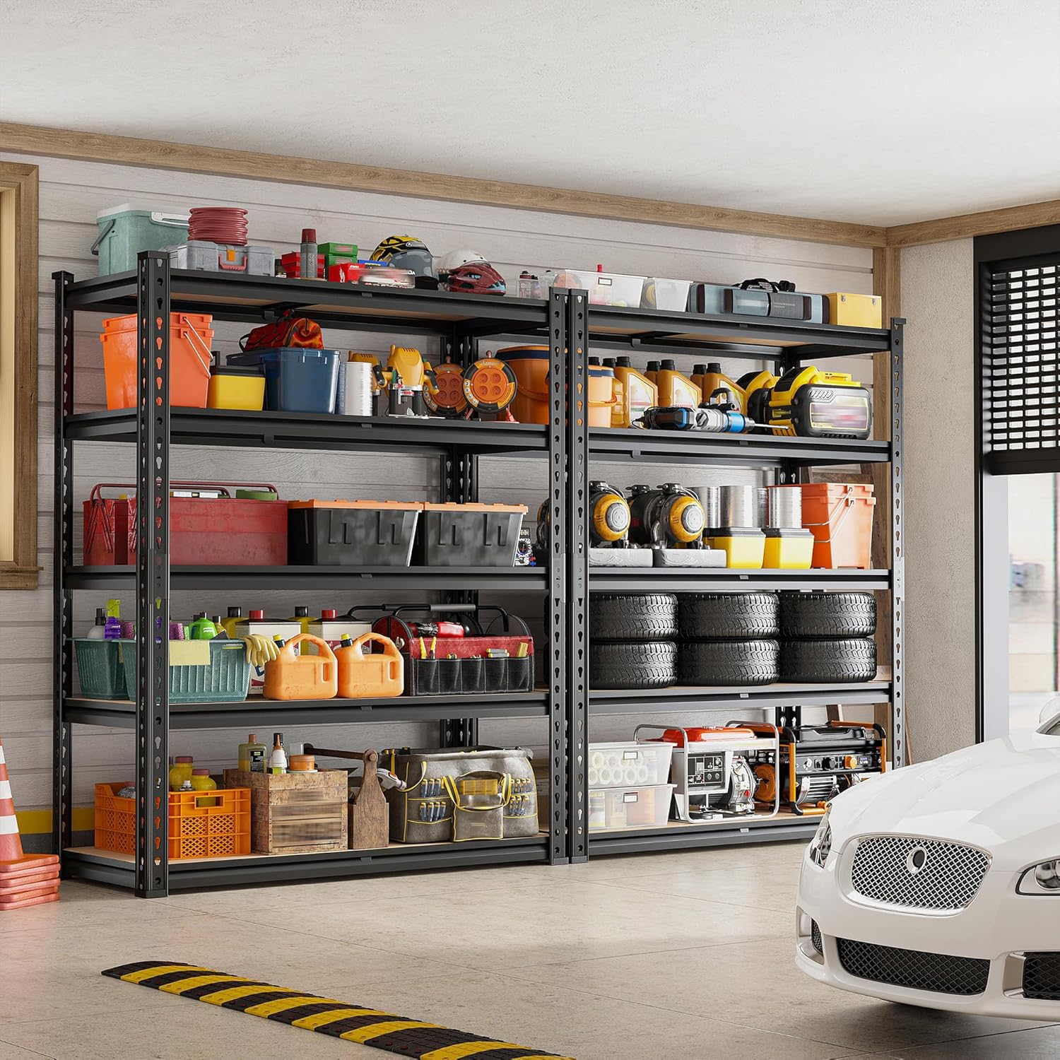 REIBII 72" Garage Shelving, Heavy Duty Storage Shelves 2000LBS, 5 Tier Metal Shelving Unit, Adjustable Garage Storage Shelves for Warehouse Pantry Basement, 72'' H X 35.5'' W X 11.8'' D, 3 Pack - Image 2