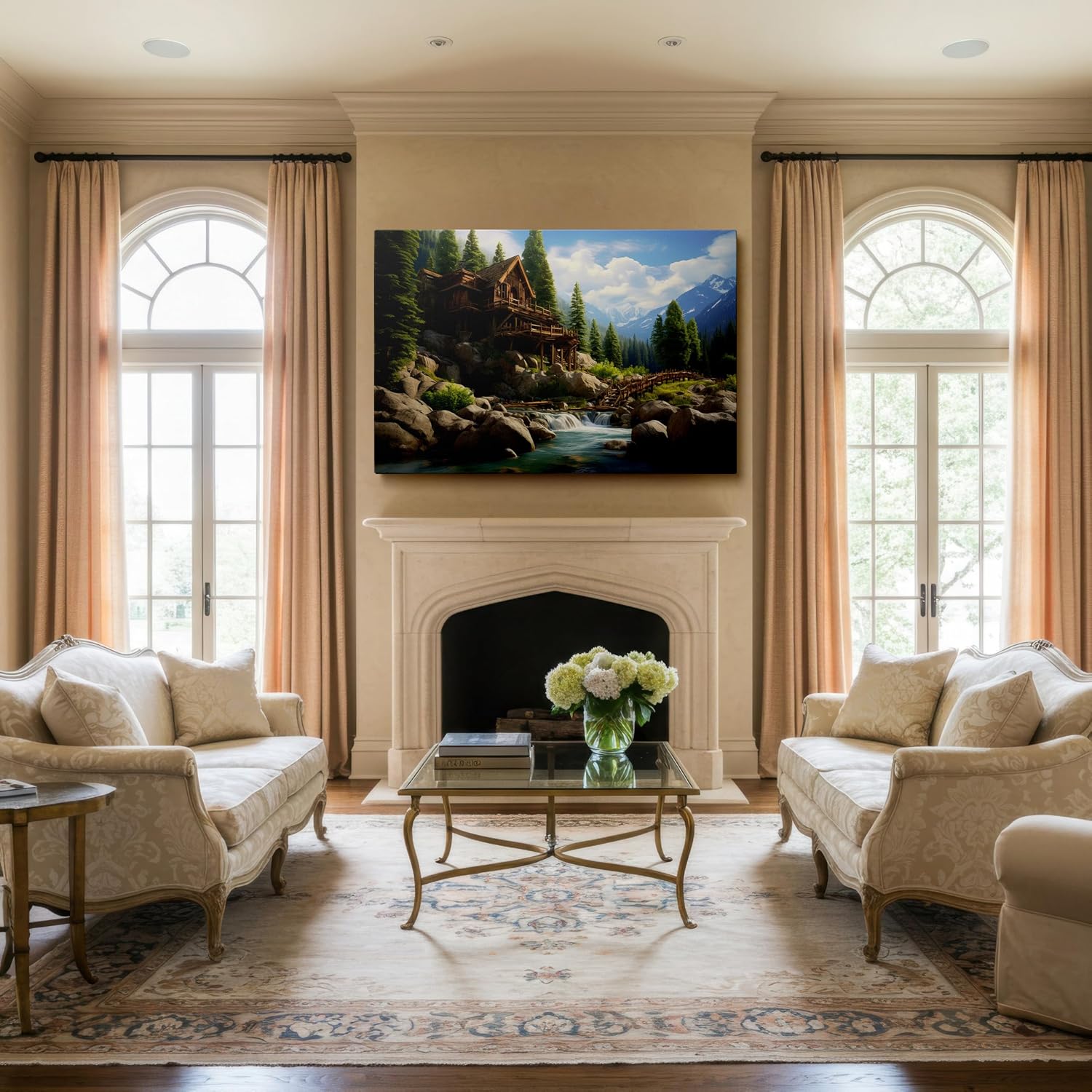 Canvas for Living room. Mountain Retreat Tranquility: Discover Serenity Amidst Nature's Embrace, 27 x 18 inch Canvas Wall Art - Ready to Hang - 69x46 cm (27x18 inch)