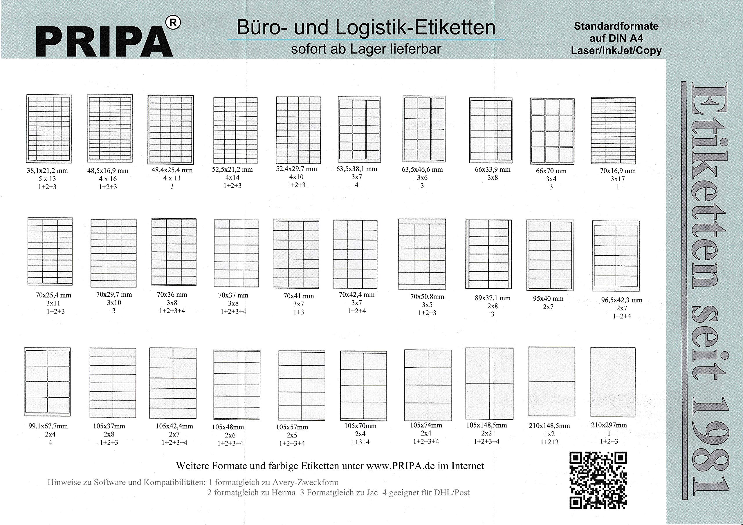 pripa Etikettenformat 105 x 148 mm, 500 Blatt Großpackung DIN A4 selbstklebende Etiketten. 4 Etiketten pro Bogen (500)